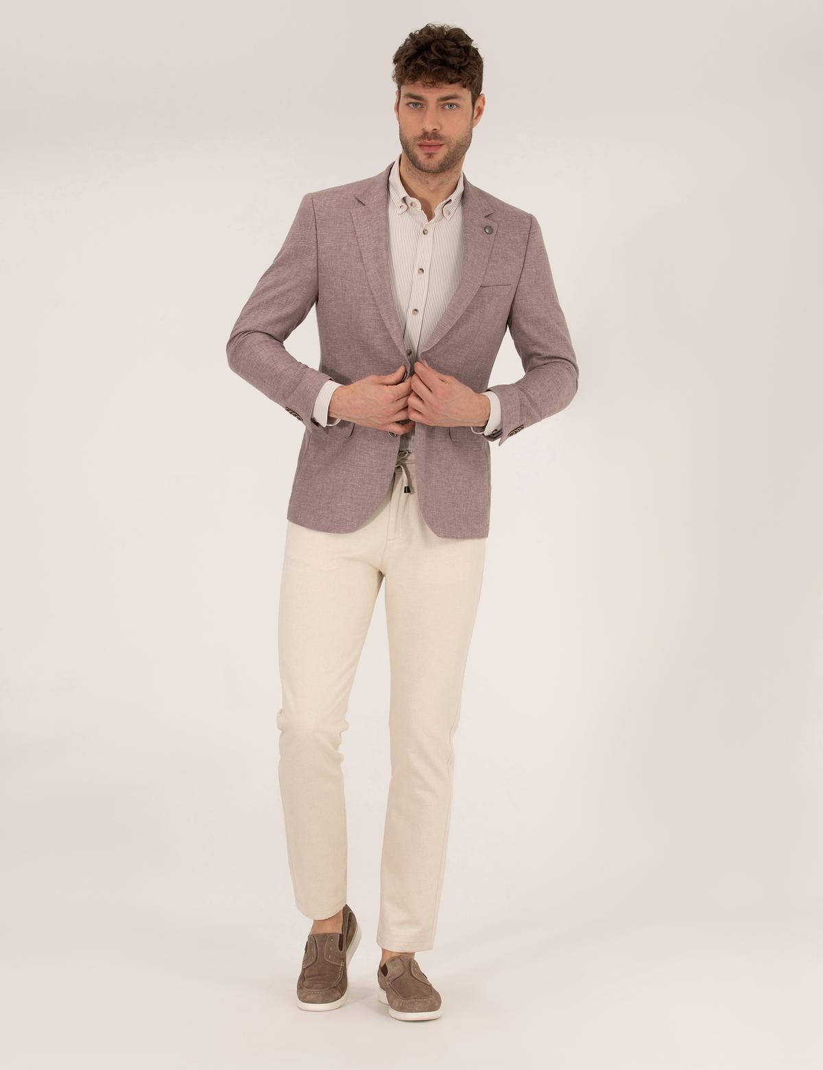 Gül Kurusu Keten Karışımlı Blazer Ceket - 50264619074
