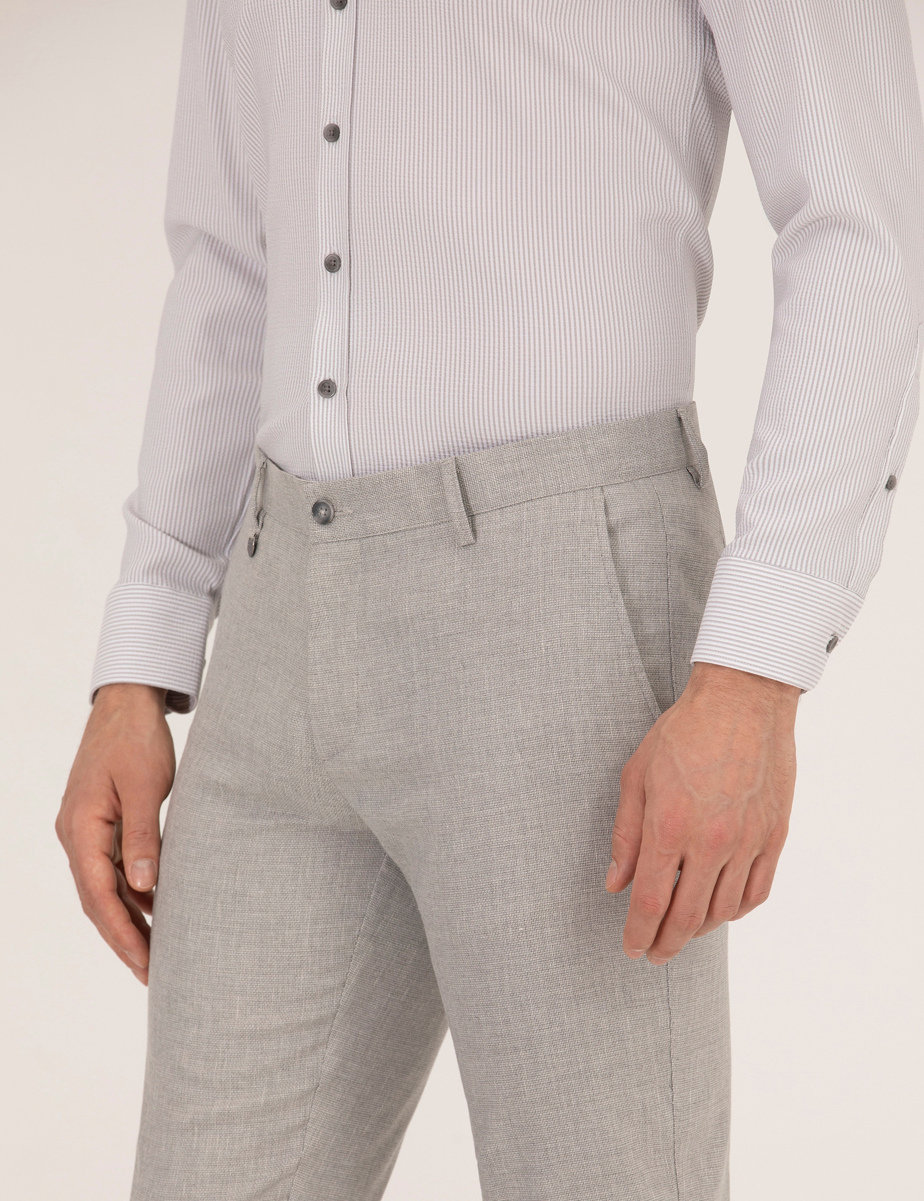 Gri Slim Fit Kumaş Pantolon - Image 6