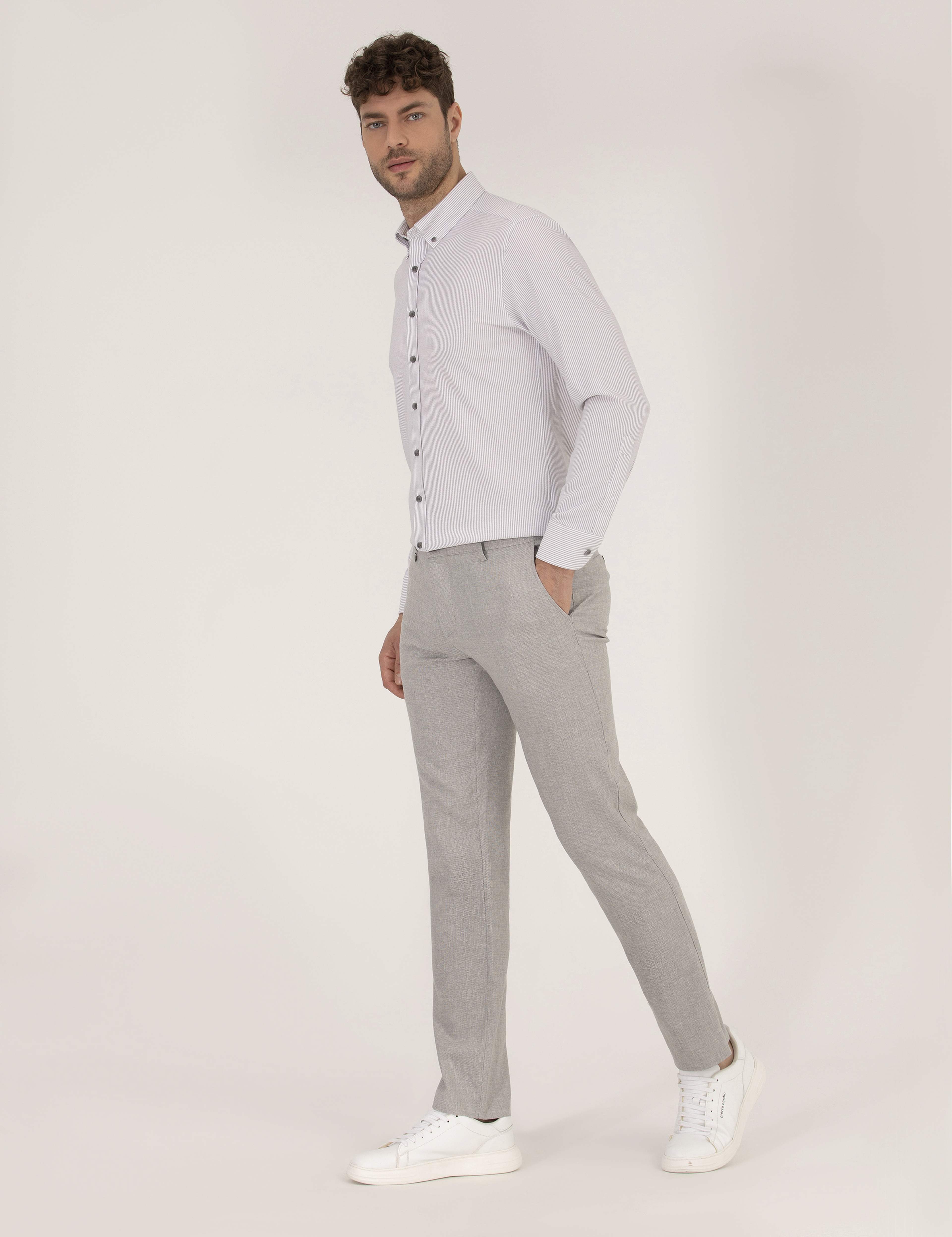 Gri Slim Fit Kumaş Pantolon - Image 3