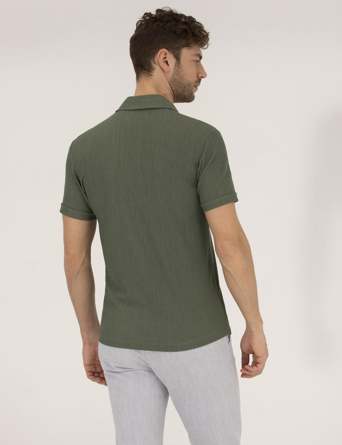 Haki Slim Fit Dokulu Polo Yaka Tişört - 50267574015