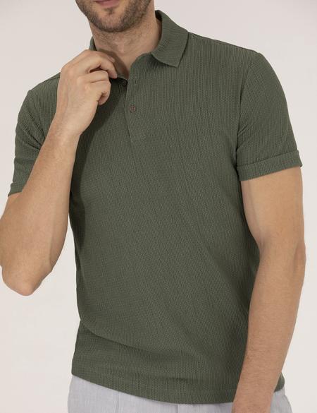 Haki Slim Fit Dokulu Polo Yaka Tişört - 50267574015