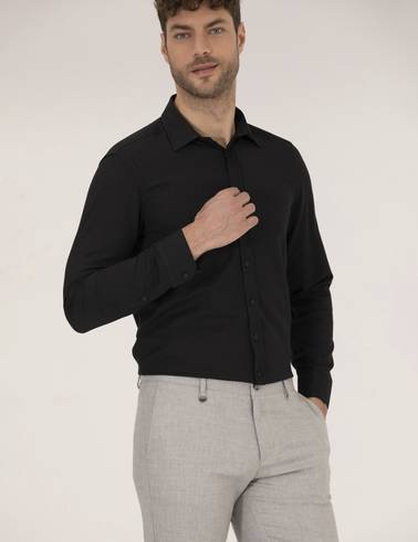 Siyah Slim Fit Oxford Gömlek