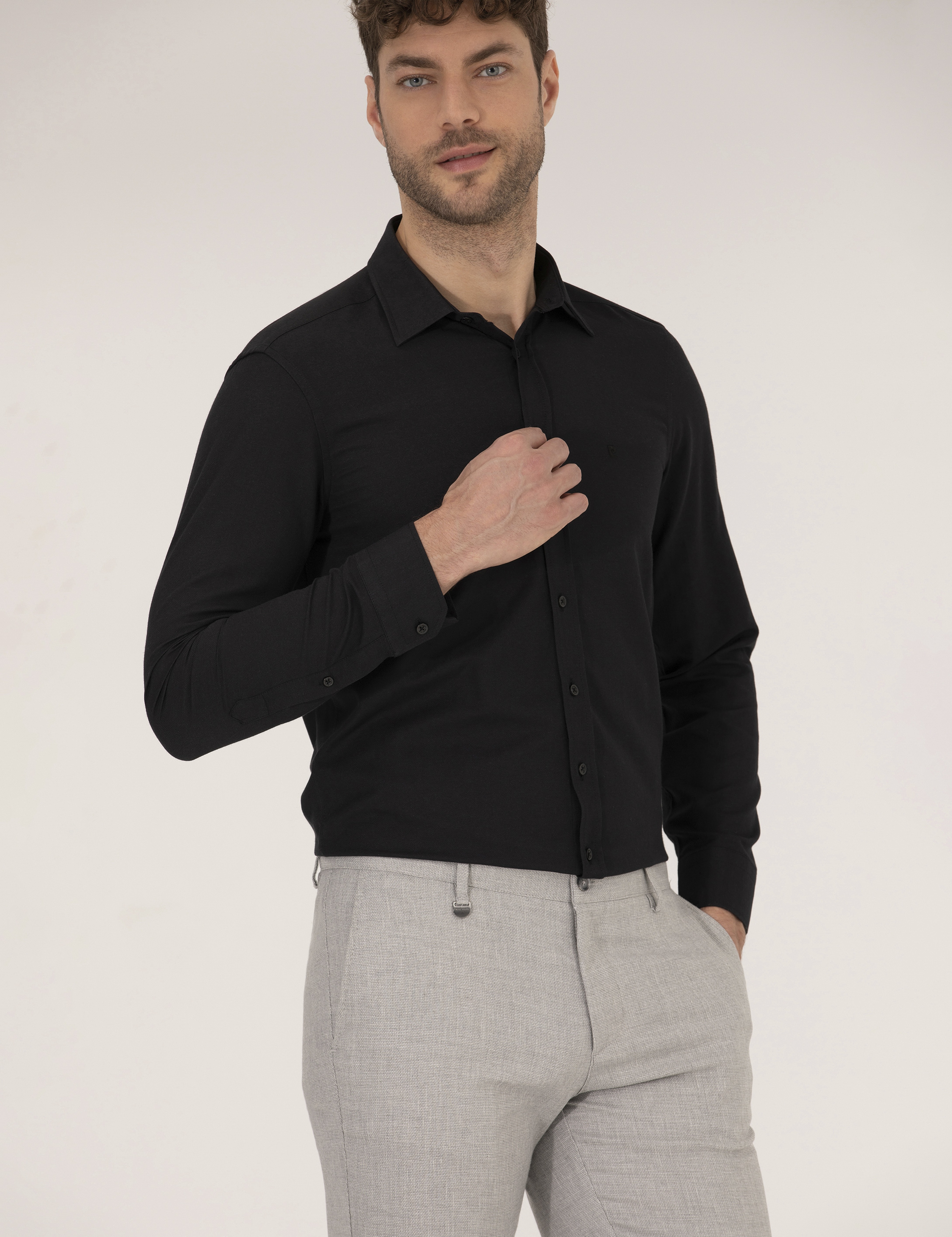 Siyah Slim Fit Oxford Gömlek - Image 2