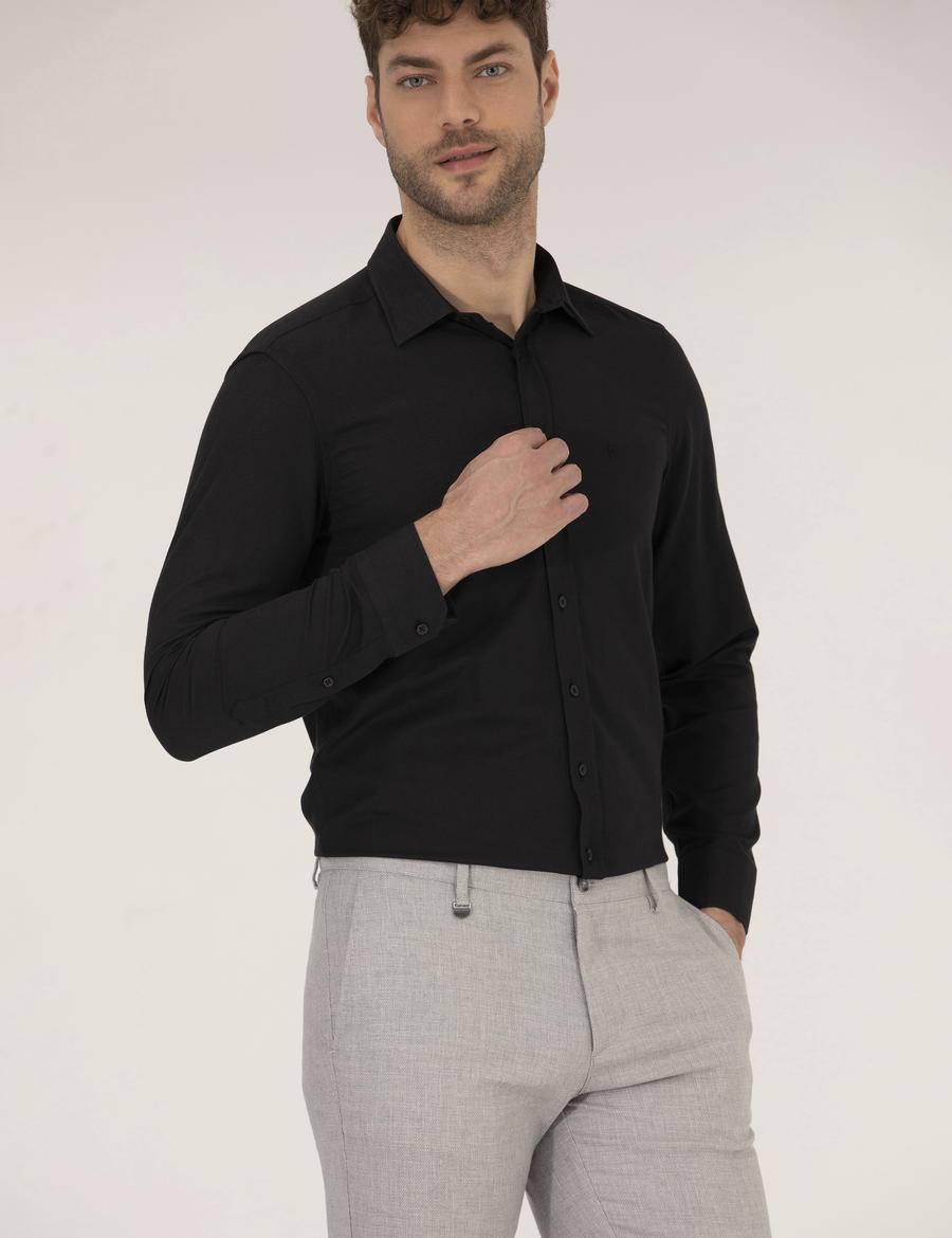 Siyah Slim Fit Oxford Gömlek