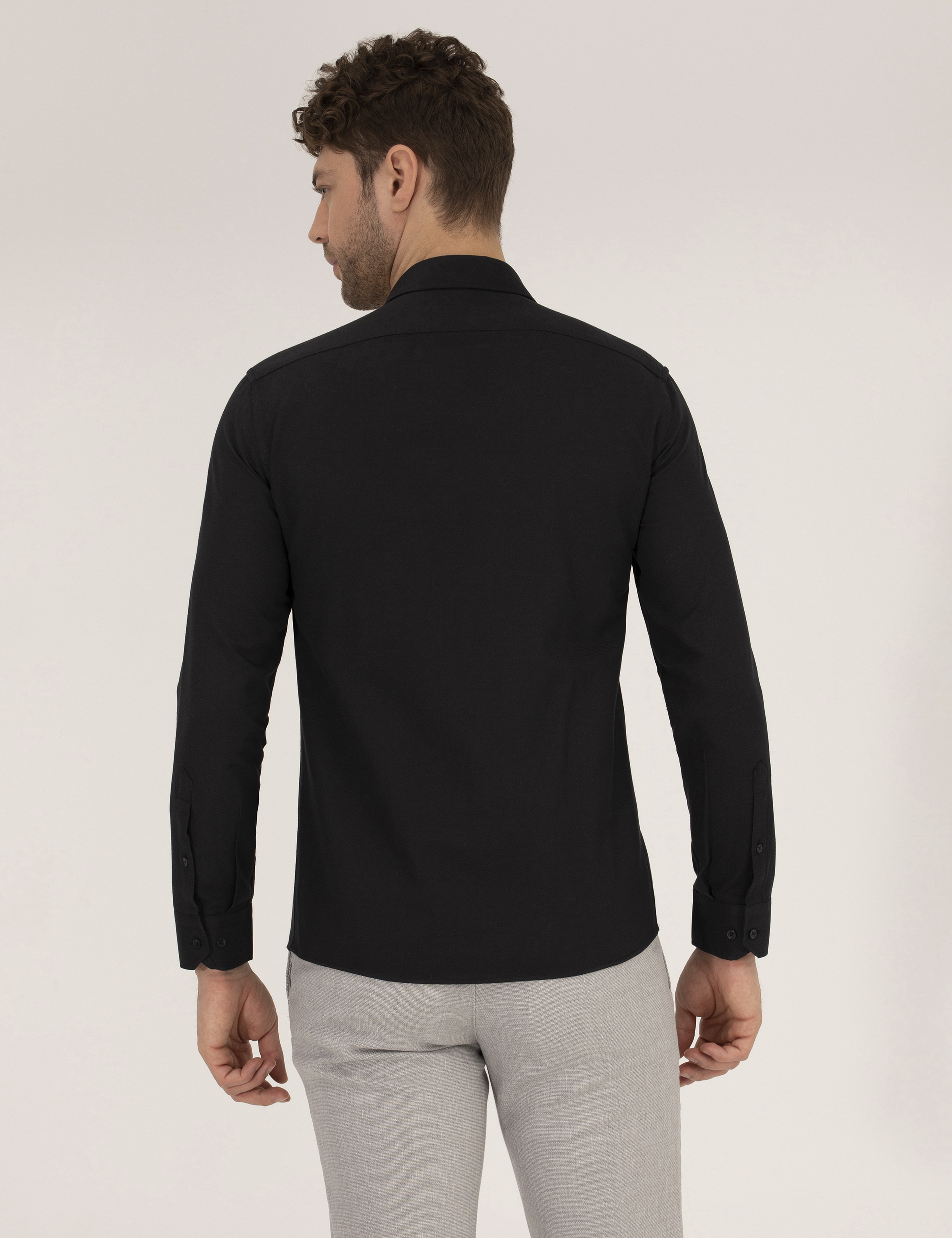Siyah Slim Fit Oxford Gömlek - Image 5