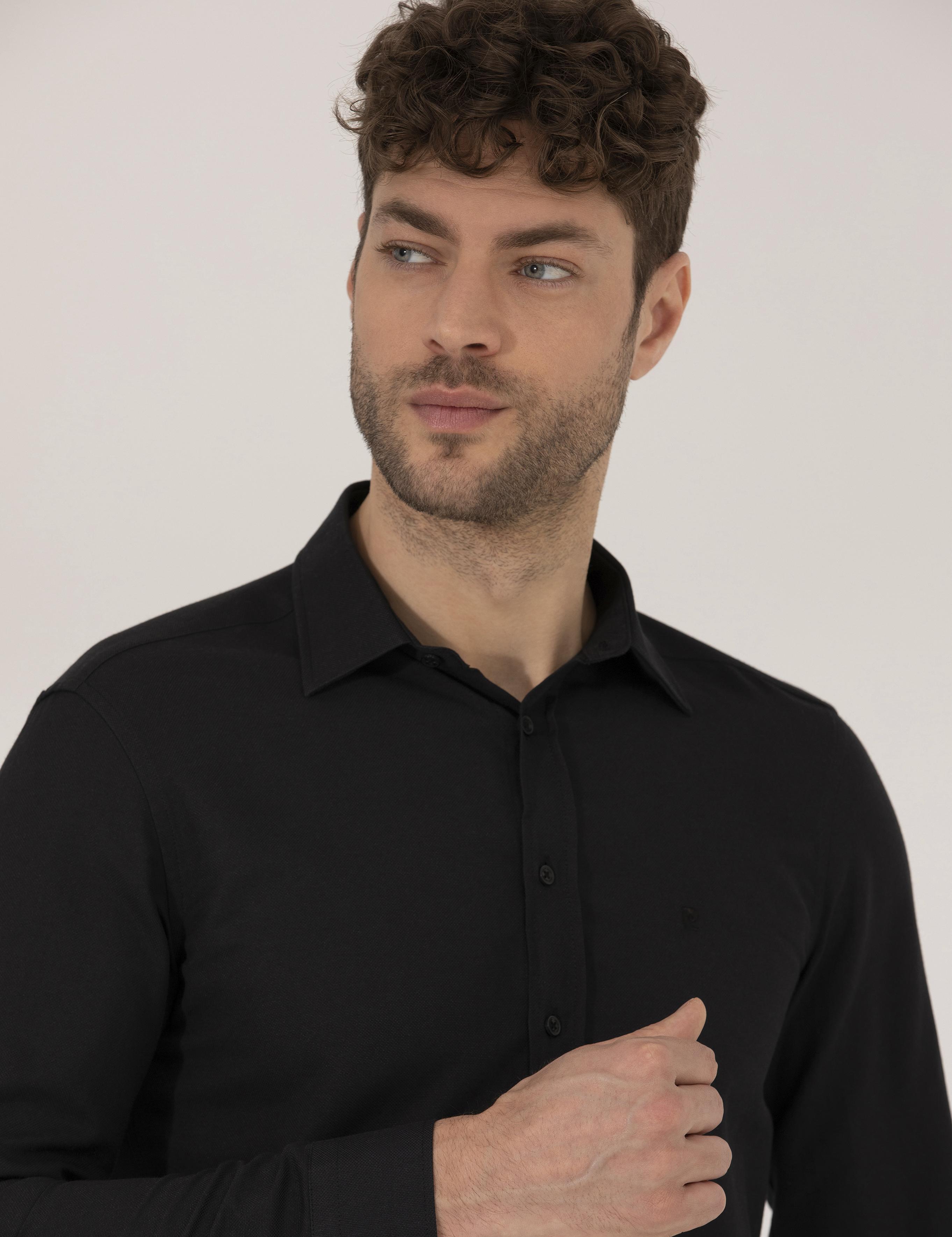 Siyah Slim Fit Oxford Gömlek