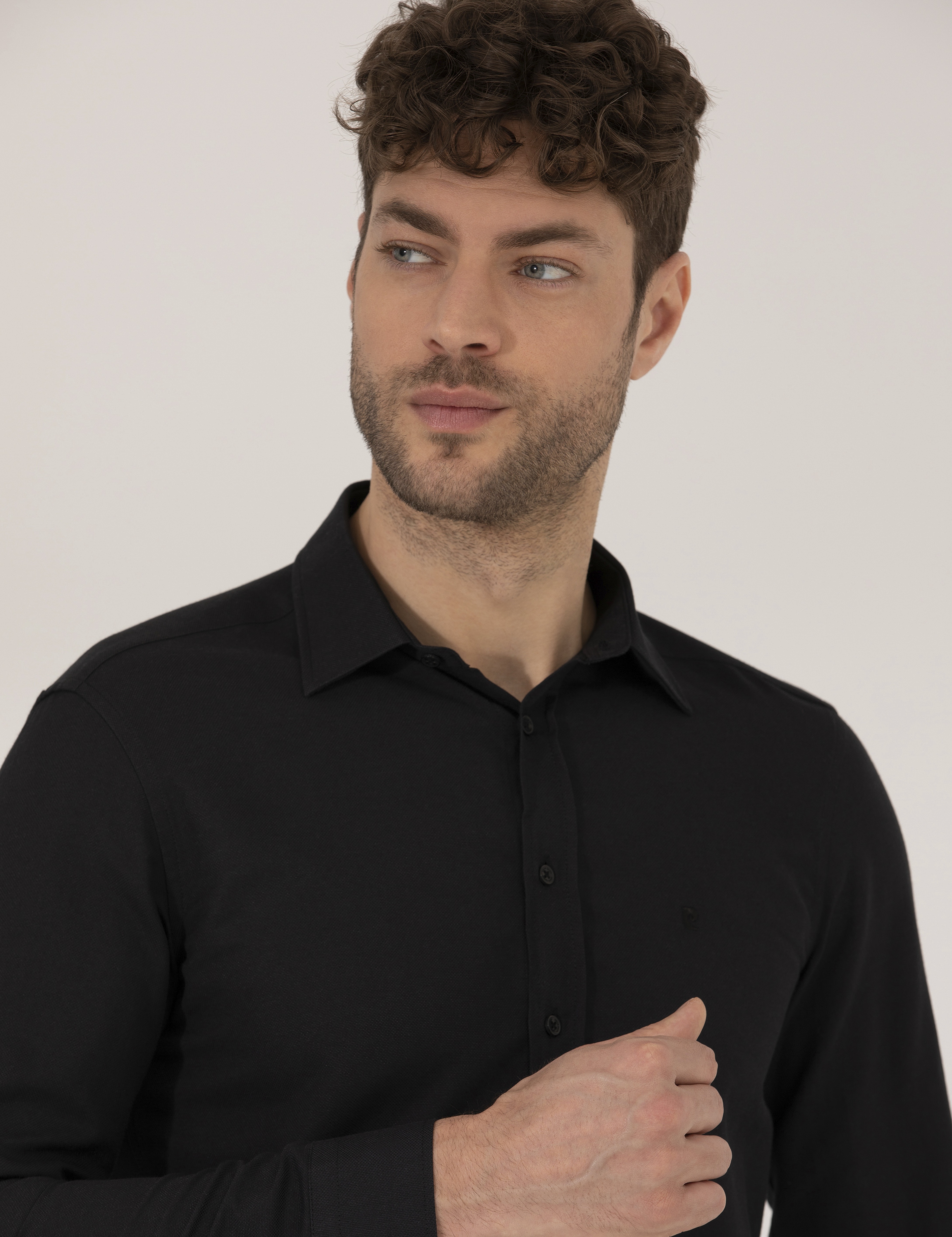 Siyah Slim Fit Oxford Gömlek - Image 3
