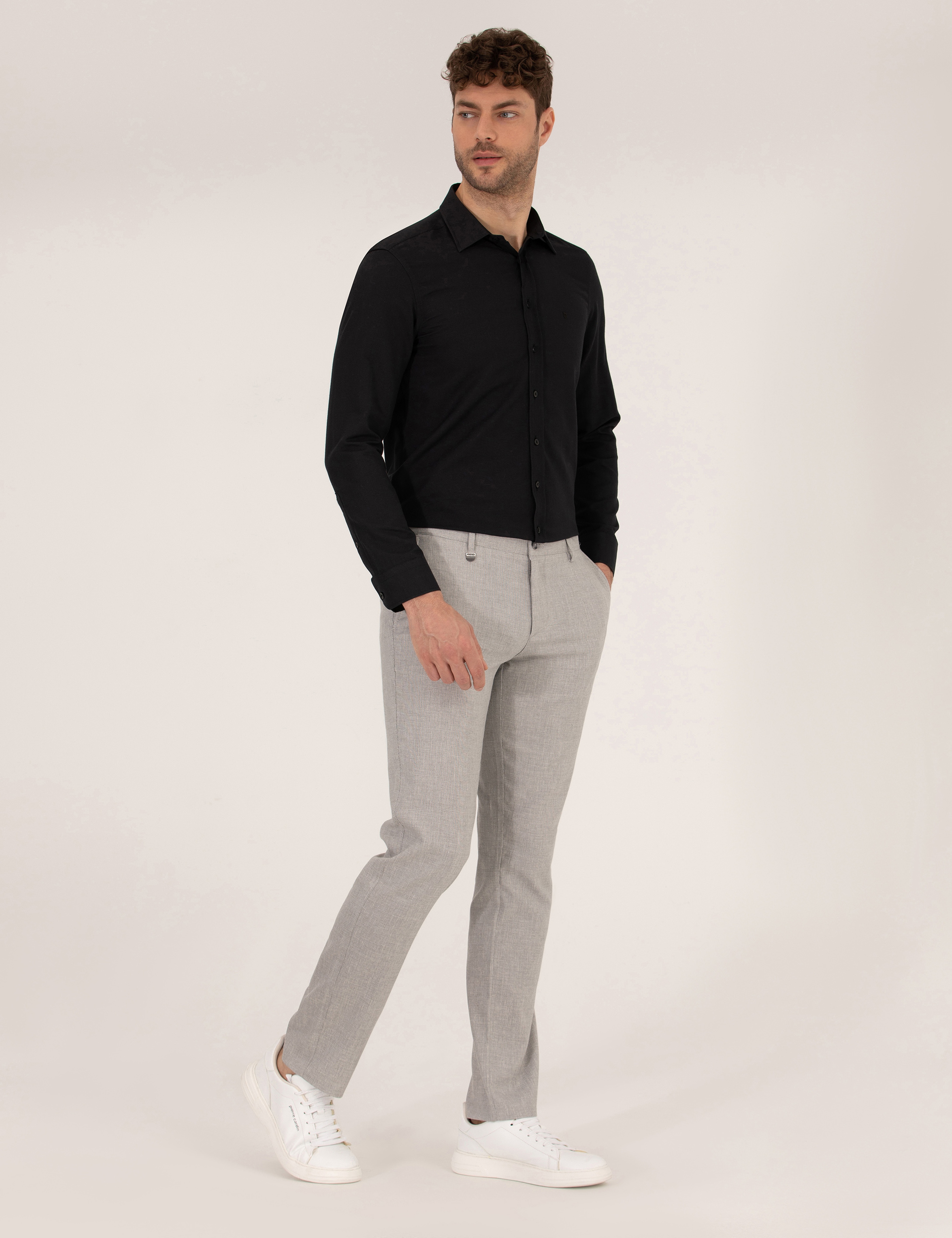 Siyah Slim Fit Oxford Gömlek - Image 4