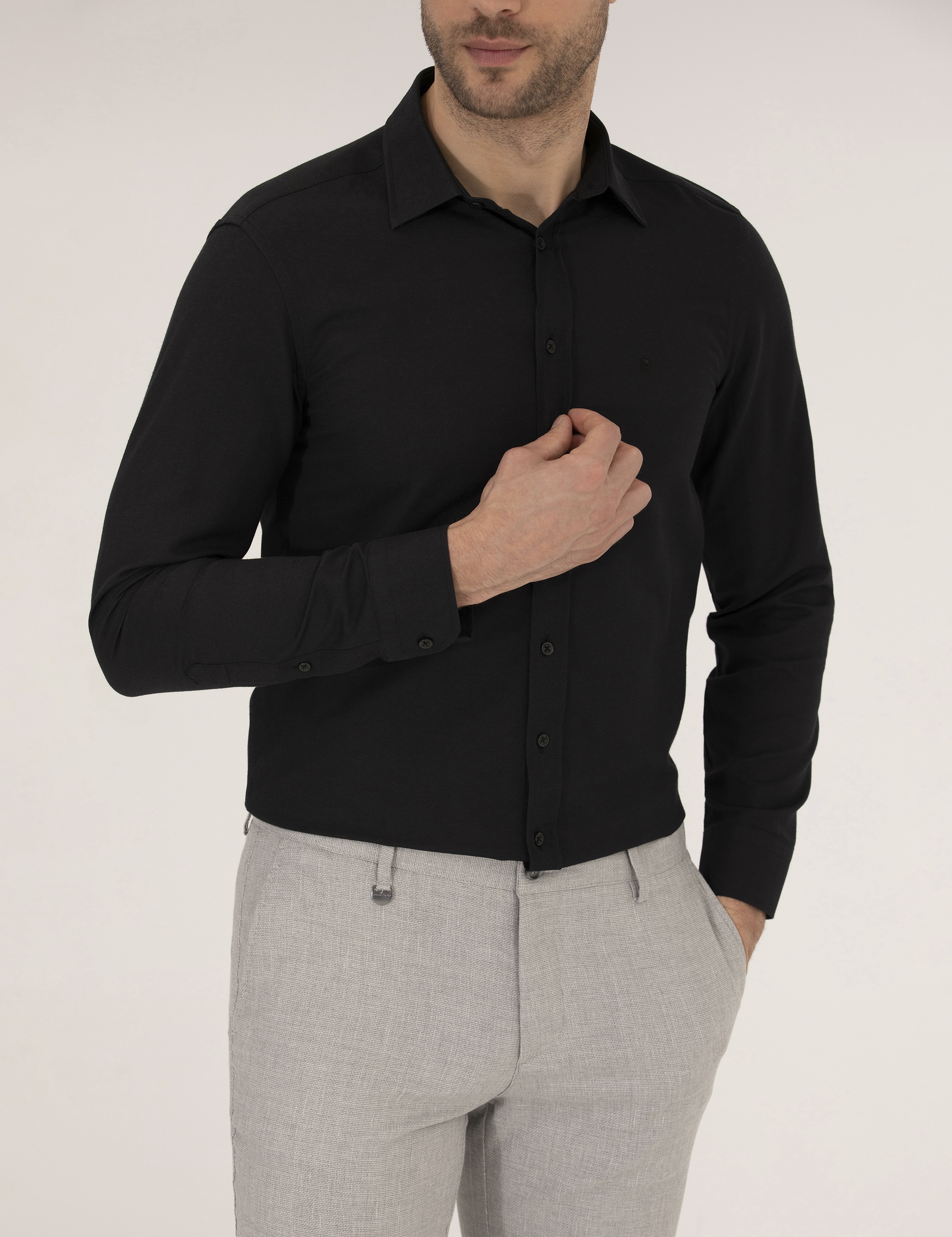 Siyah Slim Fit Oxford Gömlek - Image 6