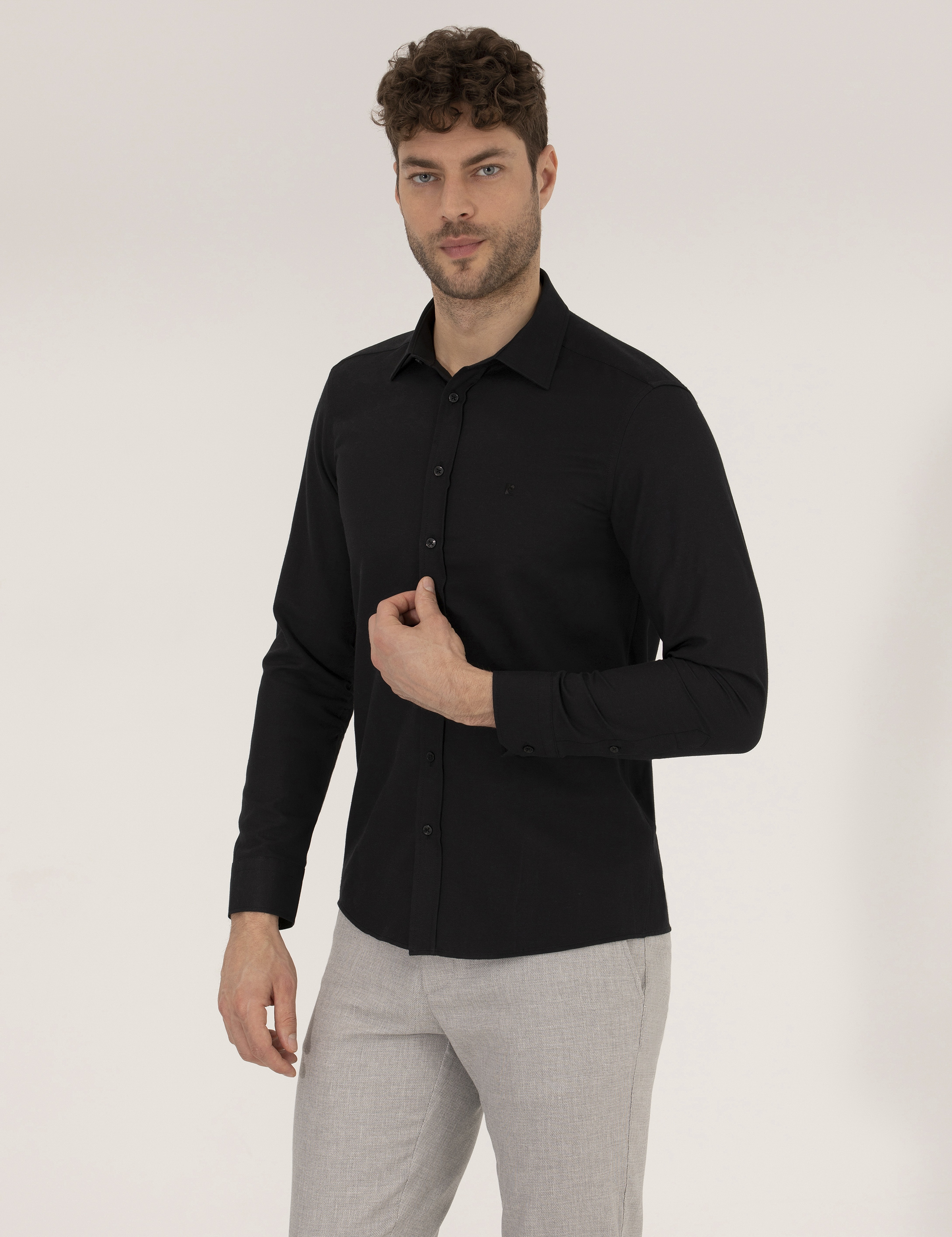 Siyah Slim Fit Oxford Gömlek - Image 1