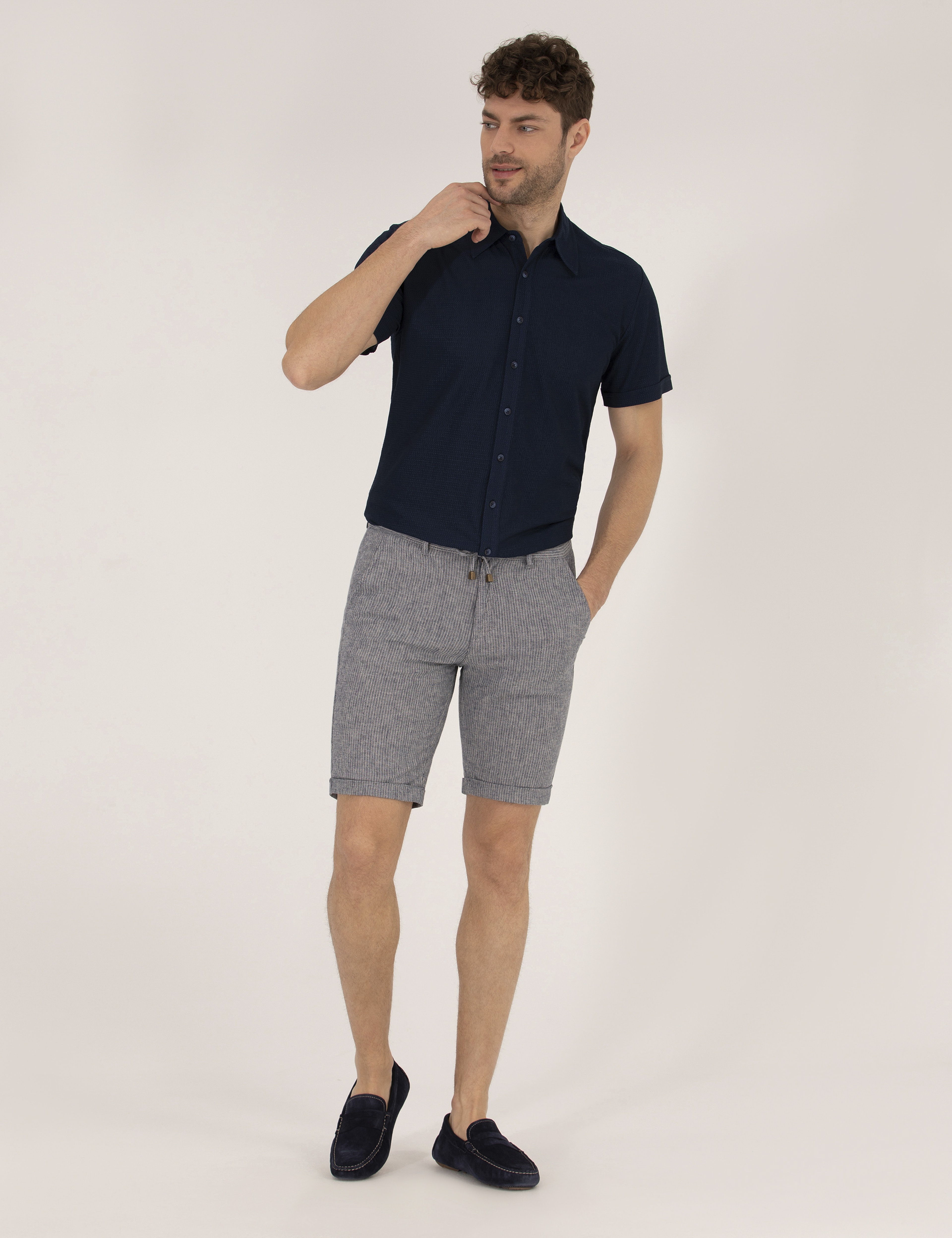 Lacivert Slim Fit Örme Gömlek - Image 4