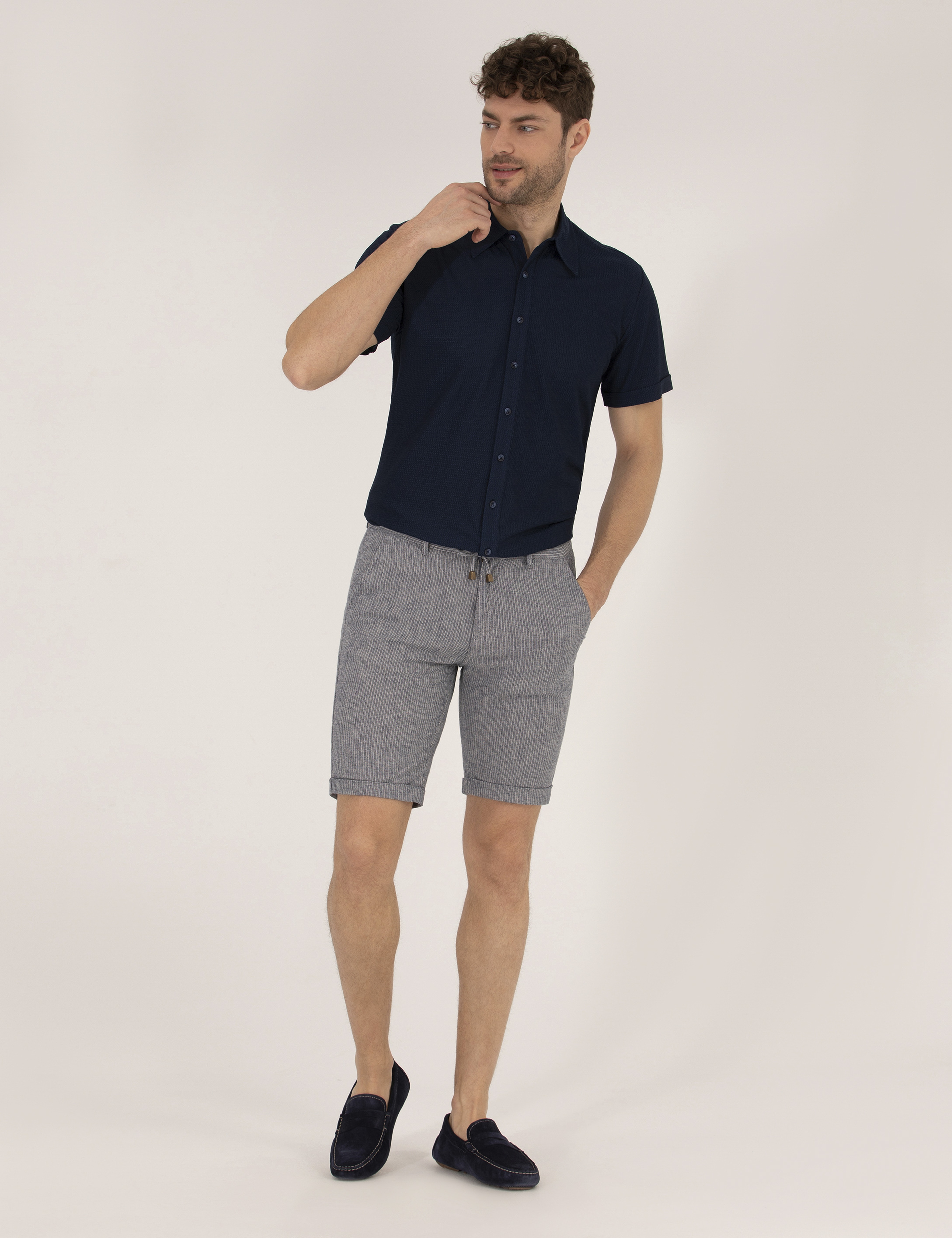 Lacivert Slim Fit Örme Gömlek