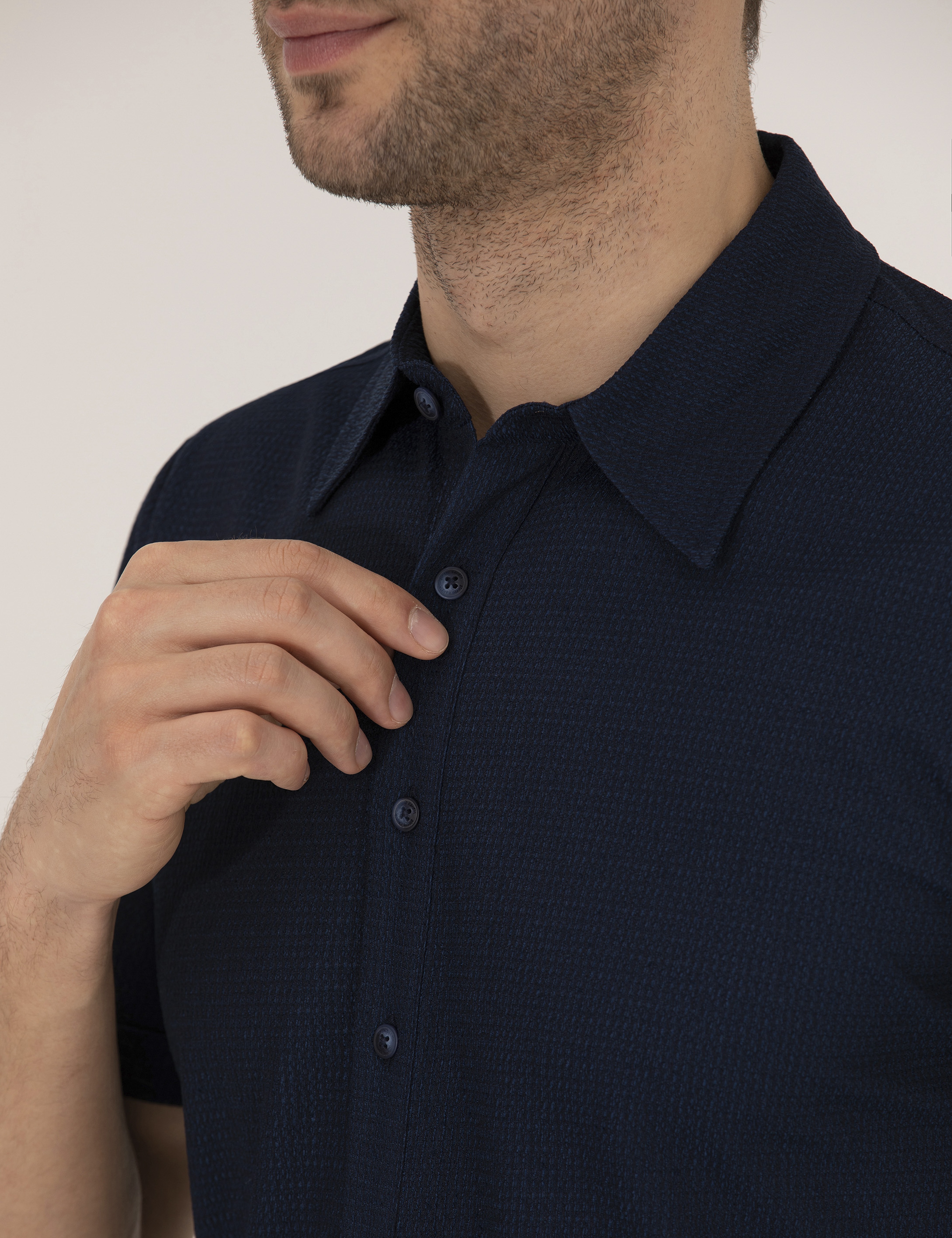 Lacivert Slim Fit Örme Gömlek - Image 7