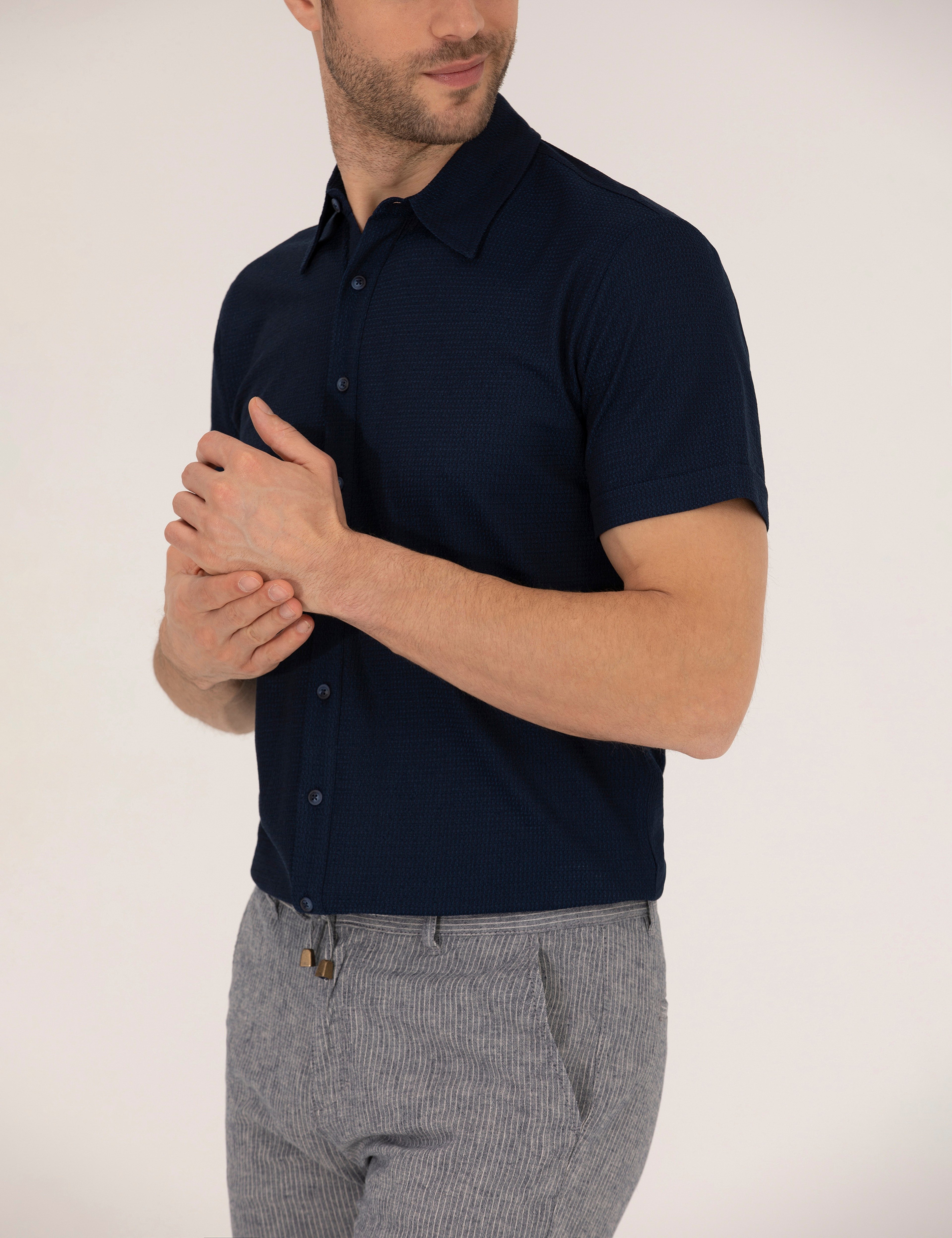 Lacivert Slim Fit Örme Gömlek