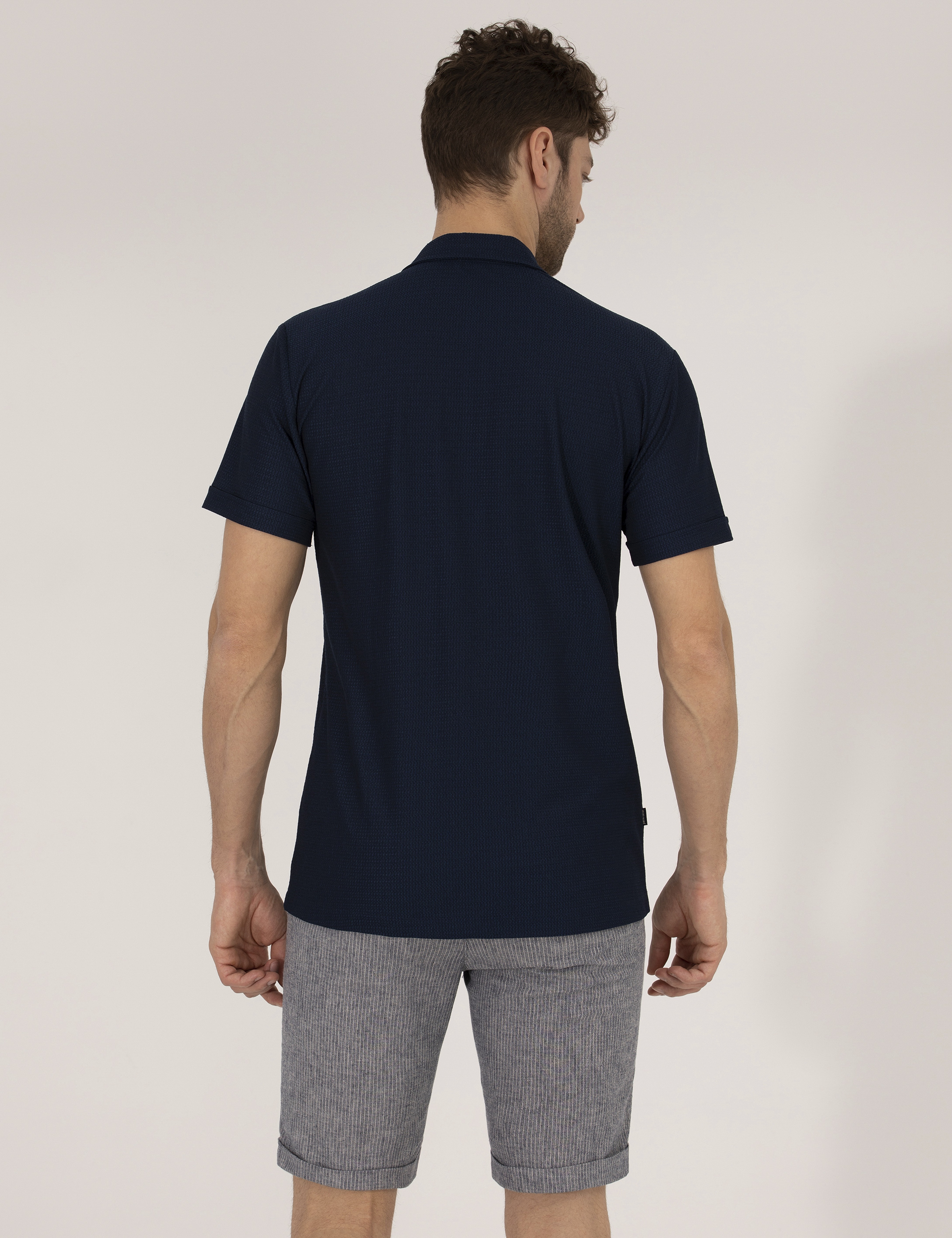 Lacivert Slim Fit Örme Gömlek - Image 5