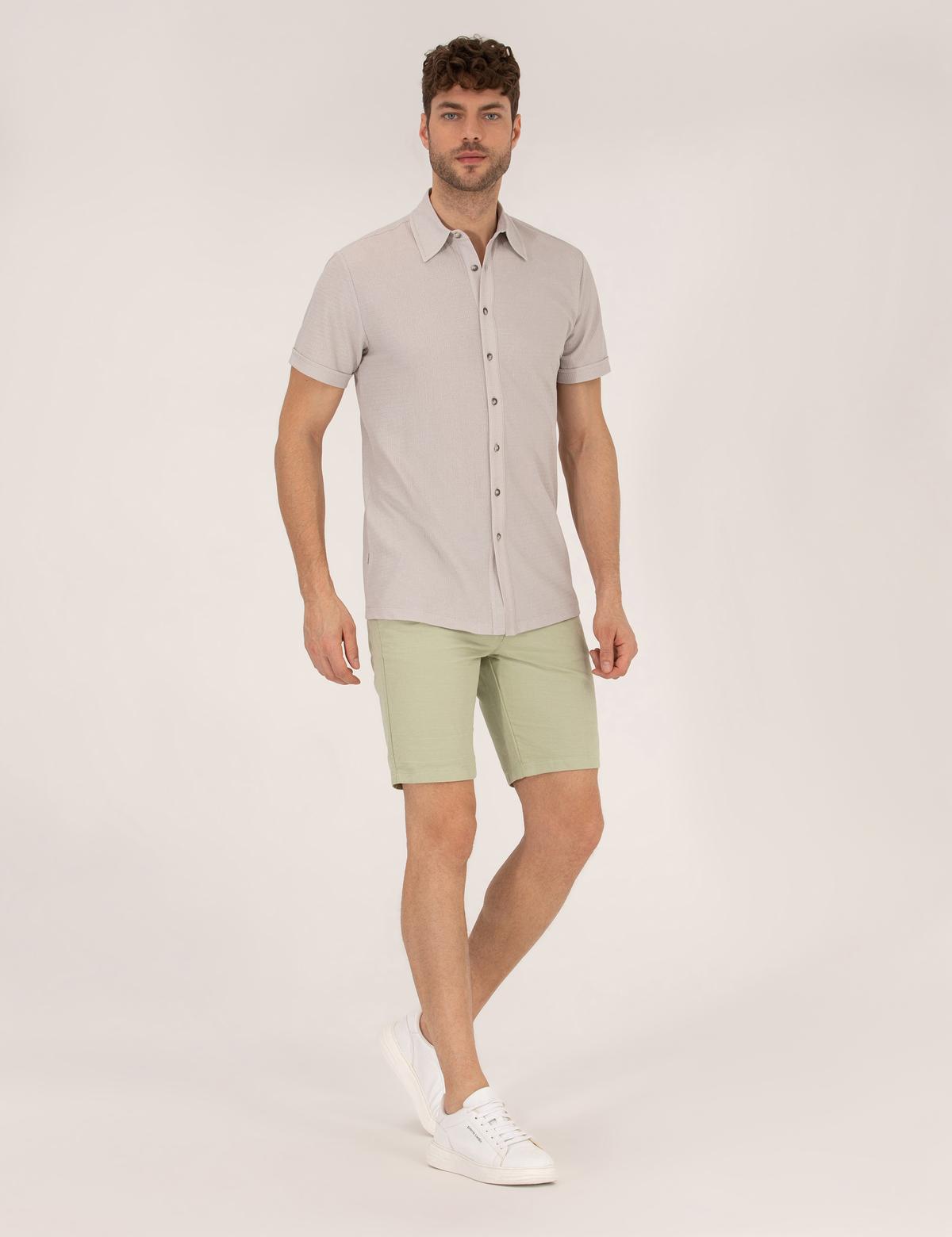 Gri Slim Fit Örme Gömlek - 50268874023