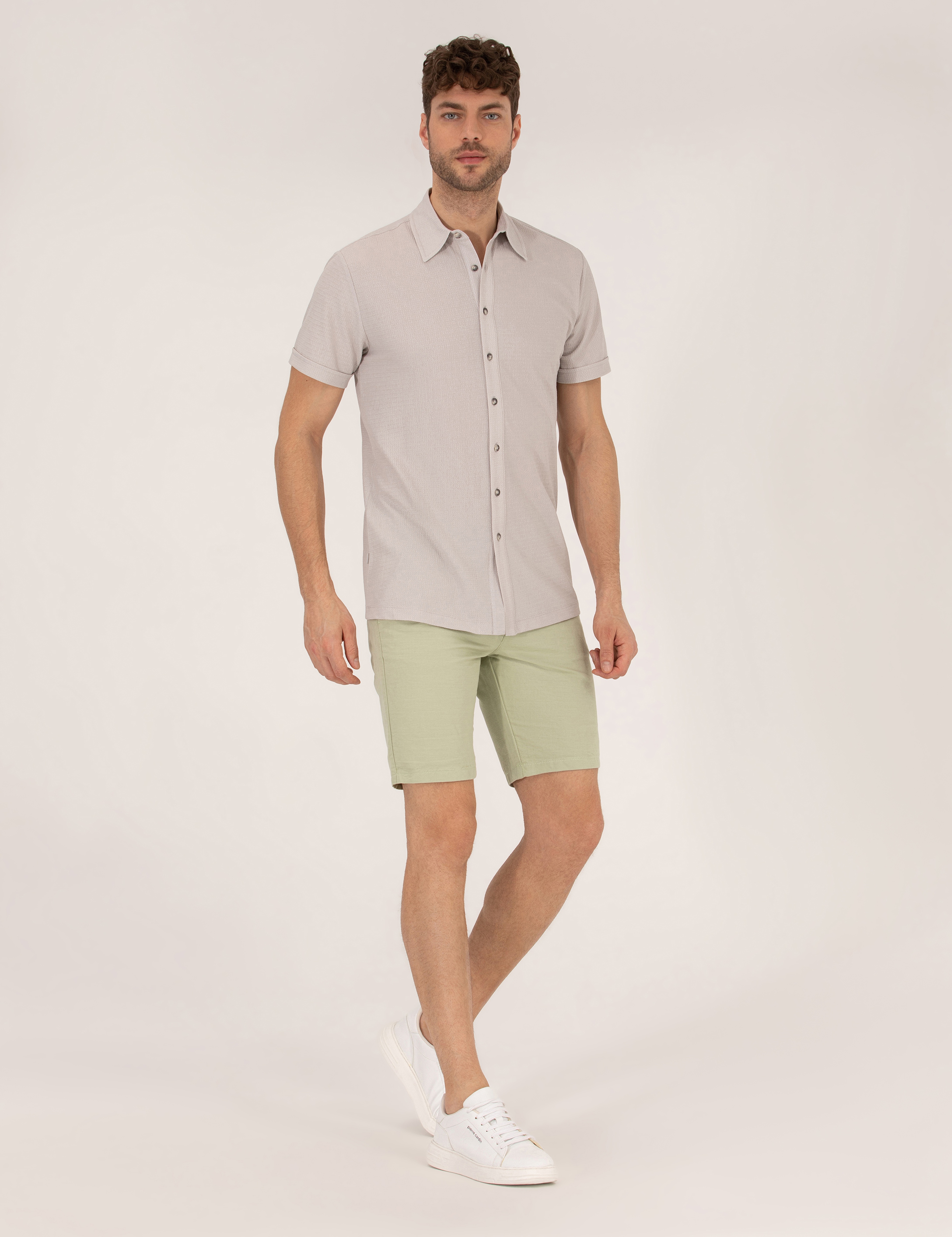 Gri Slim Fit Örme Gömlek - Image 4