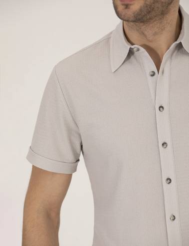 Gri Slim Fit Örme Gömlek