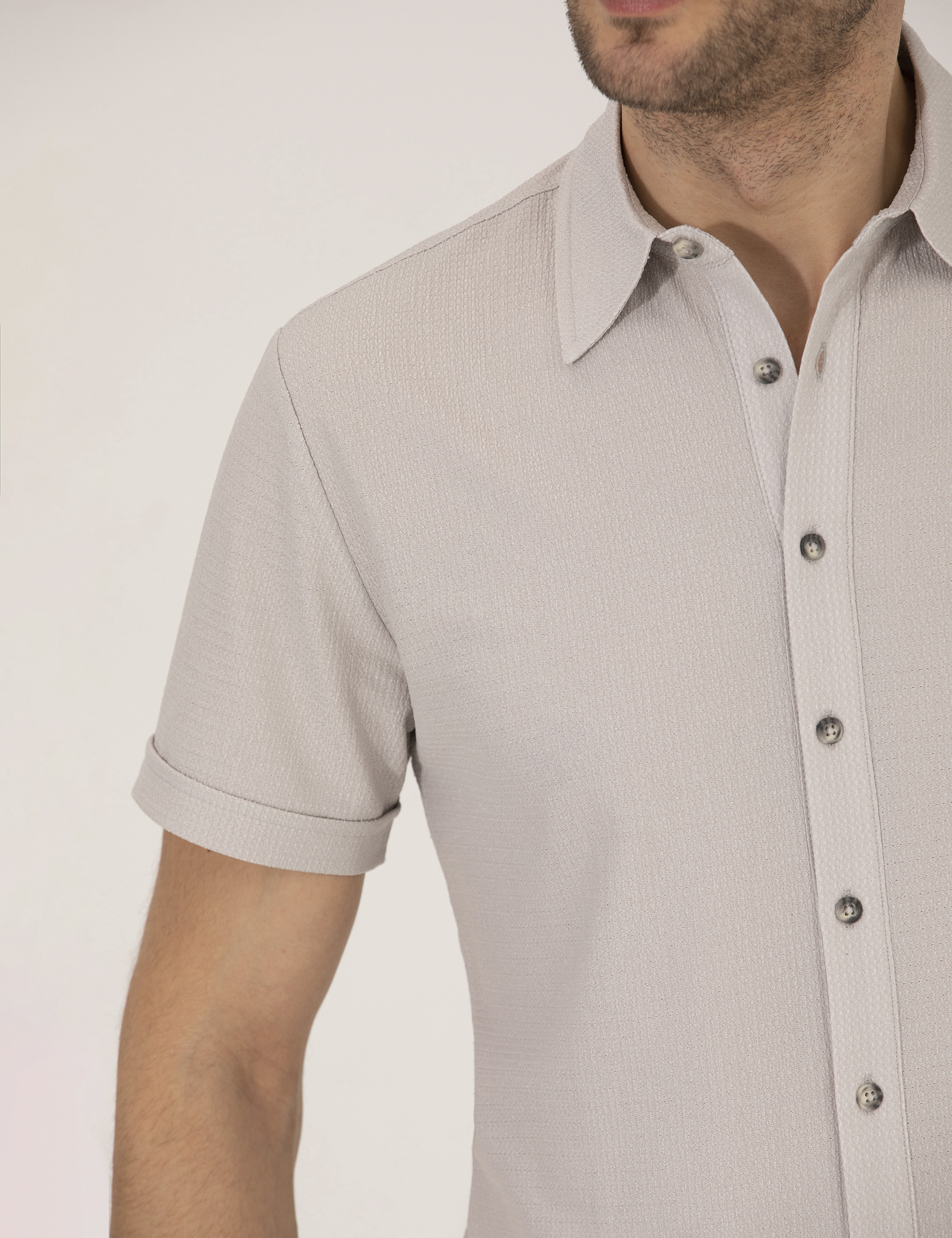Gri Slim Fit Örme Gömlek - Image 7