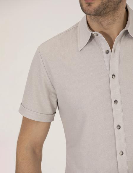 Gri Slim Fit Örme Gömlek - 50268874023