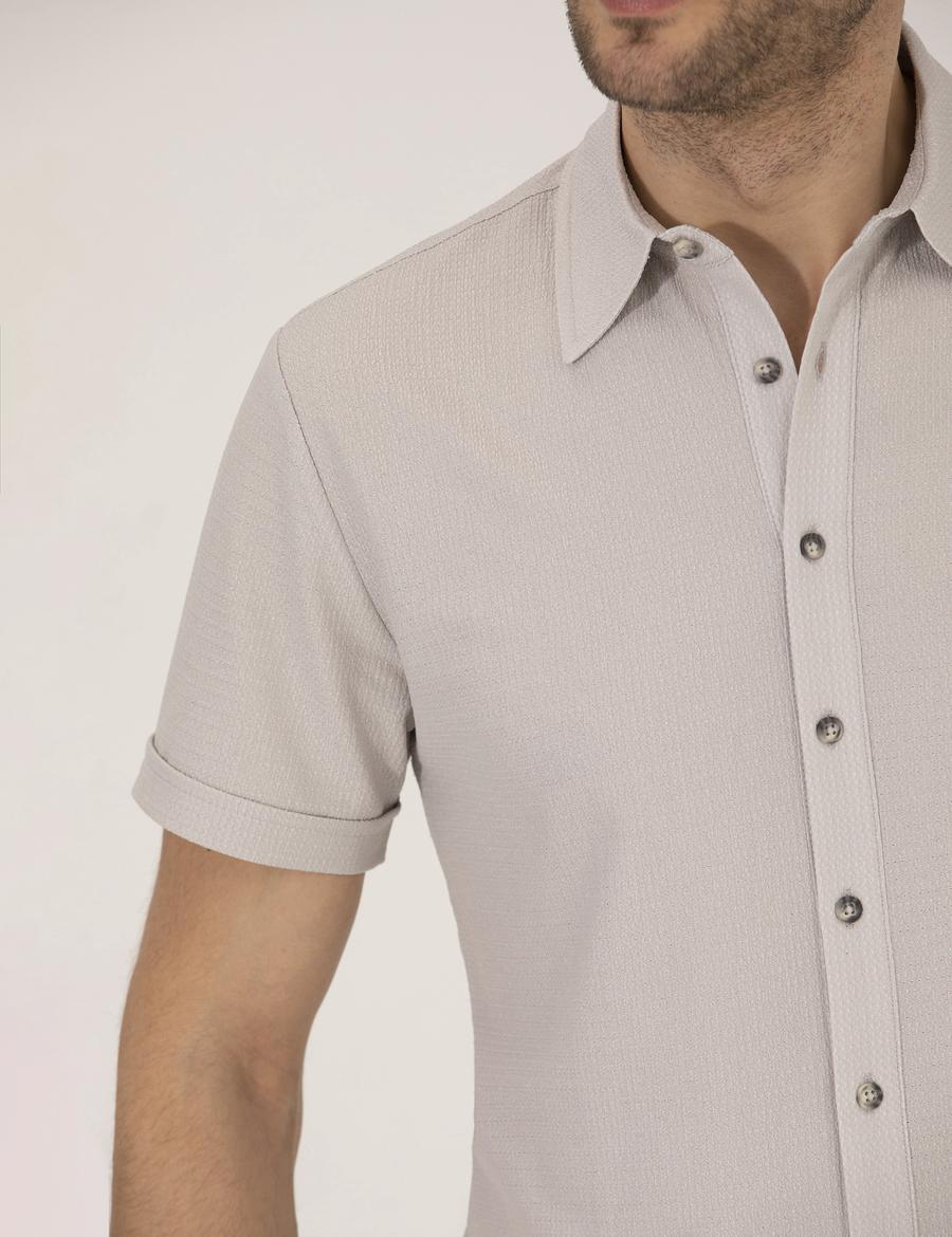 Gri Slim Fit Örme Gömlek