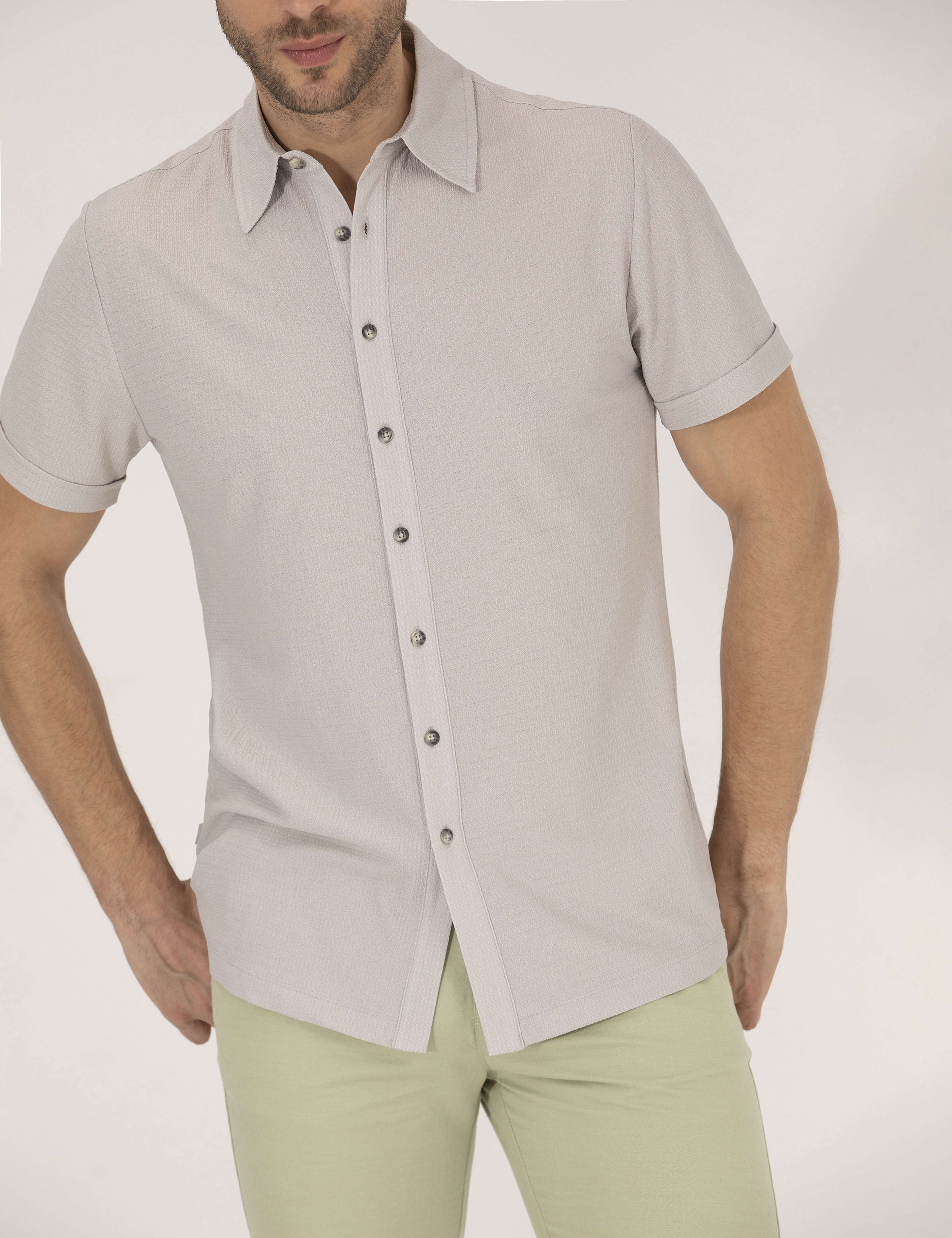 Gri Slim Fit Örme Gömlek