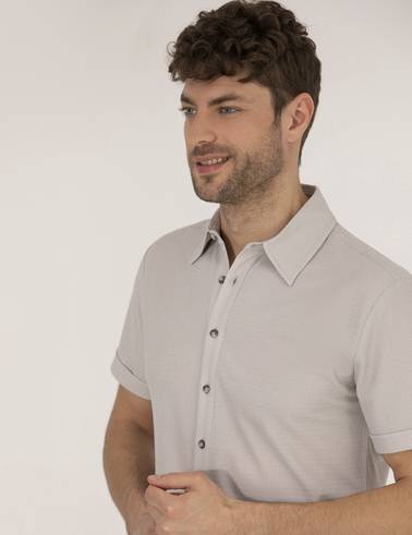 Gri Slim Fit Örme Gömlek