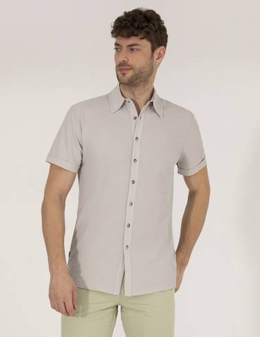 Gri Slim Fit Örme Gömlek