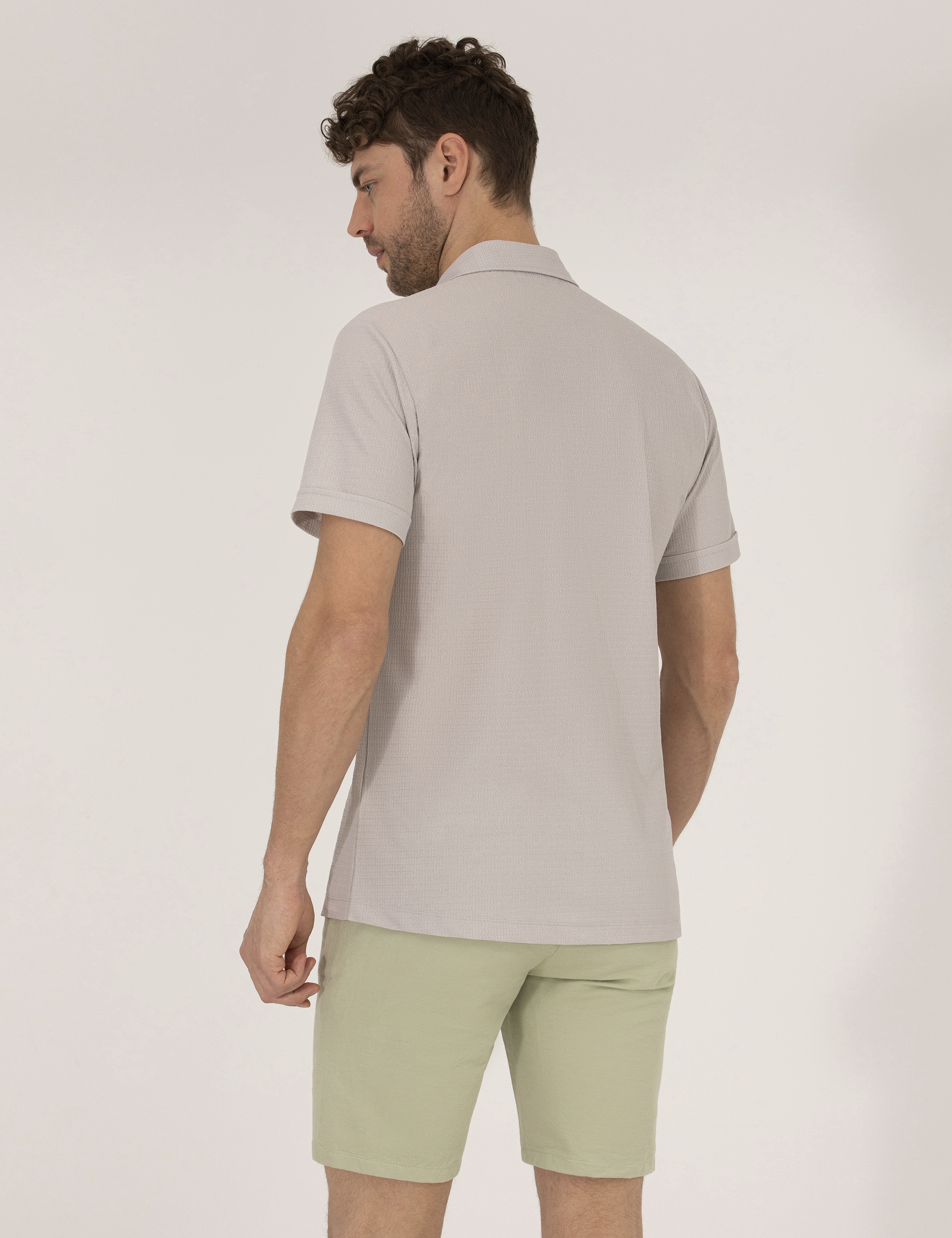 Gri Slim Fit Örme Gömlek - Image 5