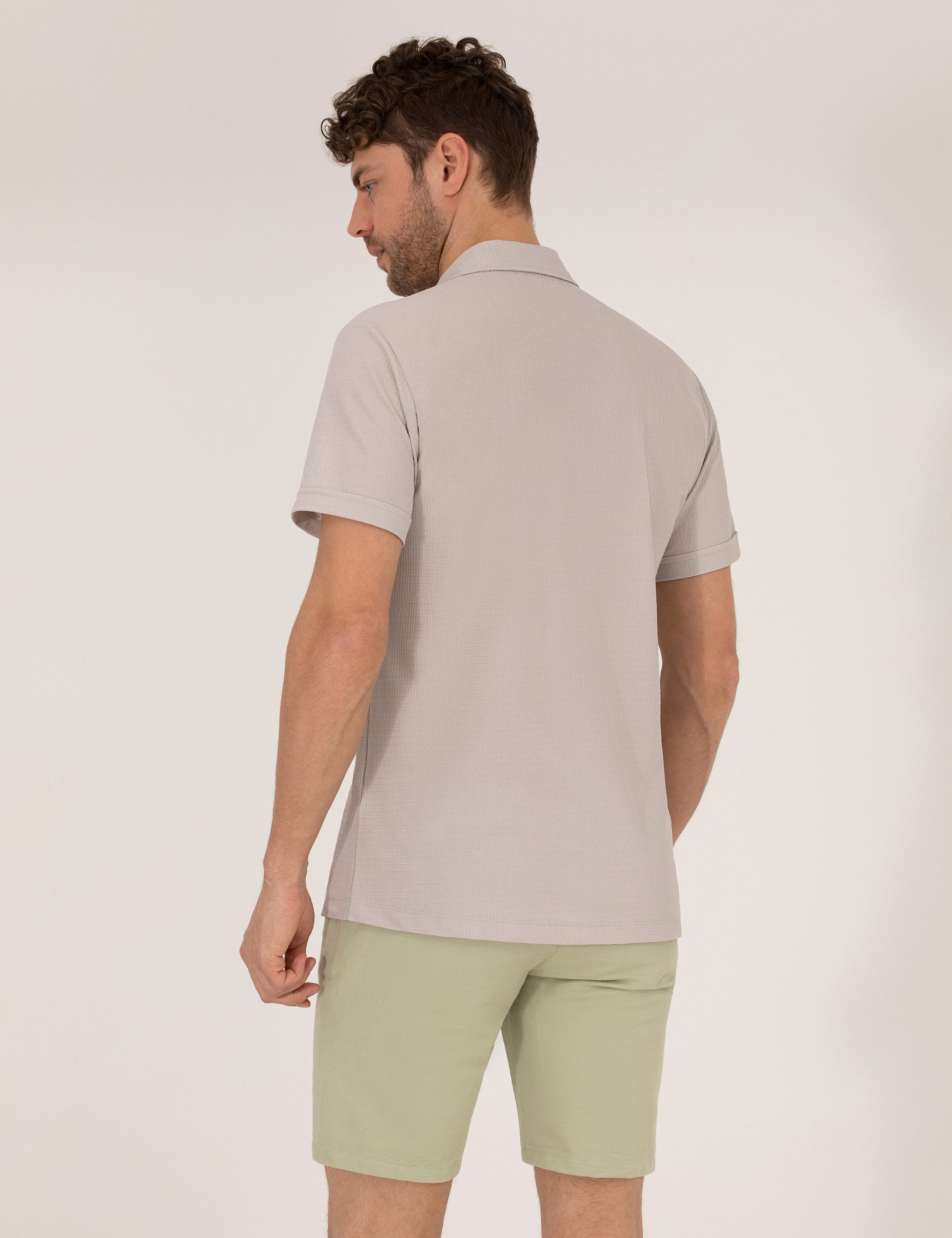 Gri Slim Fit Örme Gömlek