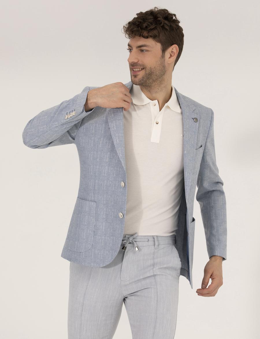 Açık Mavi Slim Fit Ceket