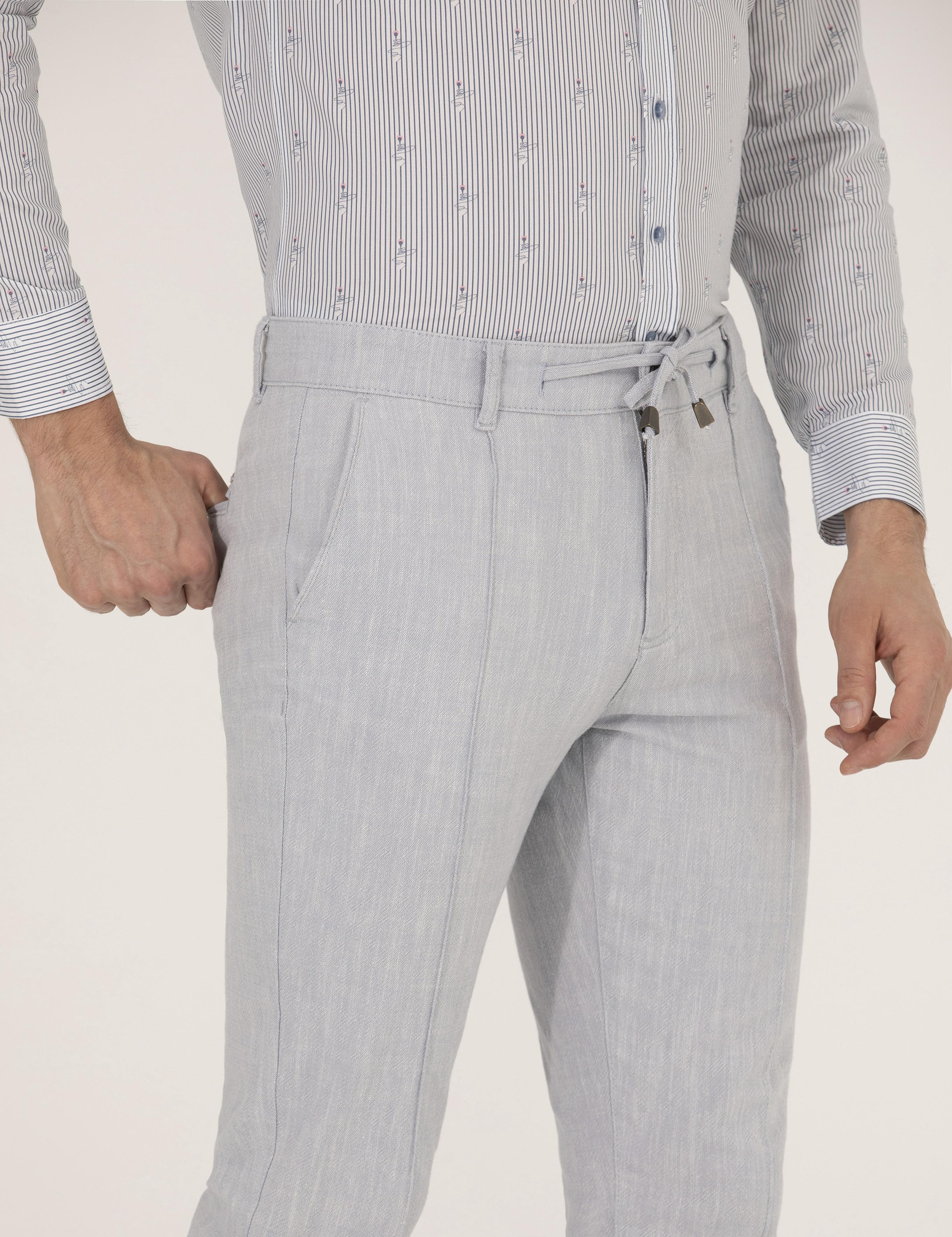 Açık Mavi Slim Fit Belden Bağlamalı Chino Pantolon
