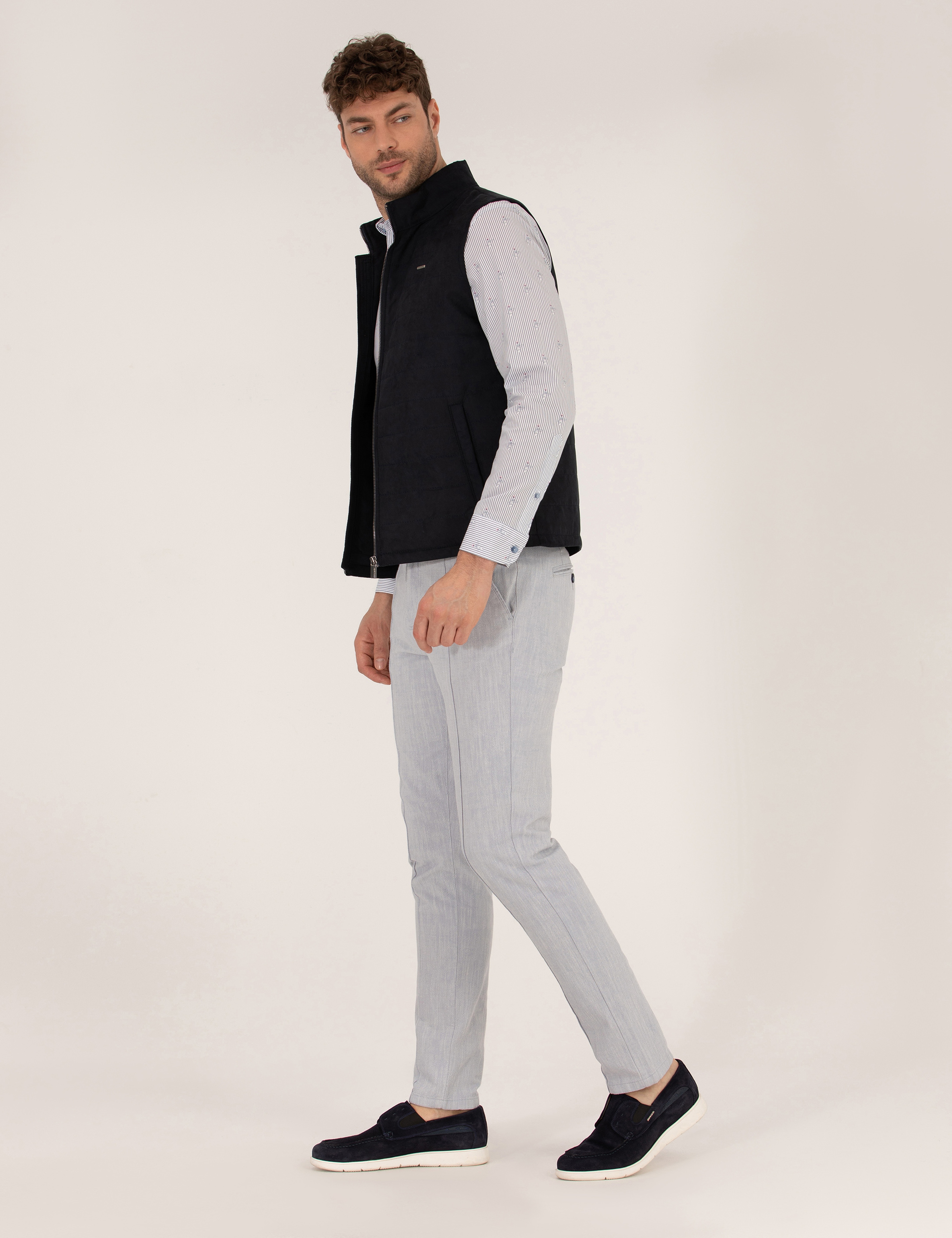 Açık Mavi Slim Fit Belden Bağlamalı Chino Pantolon