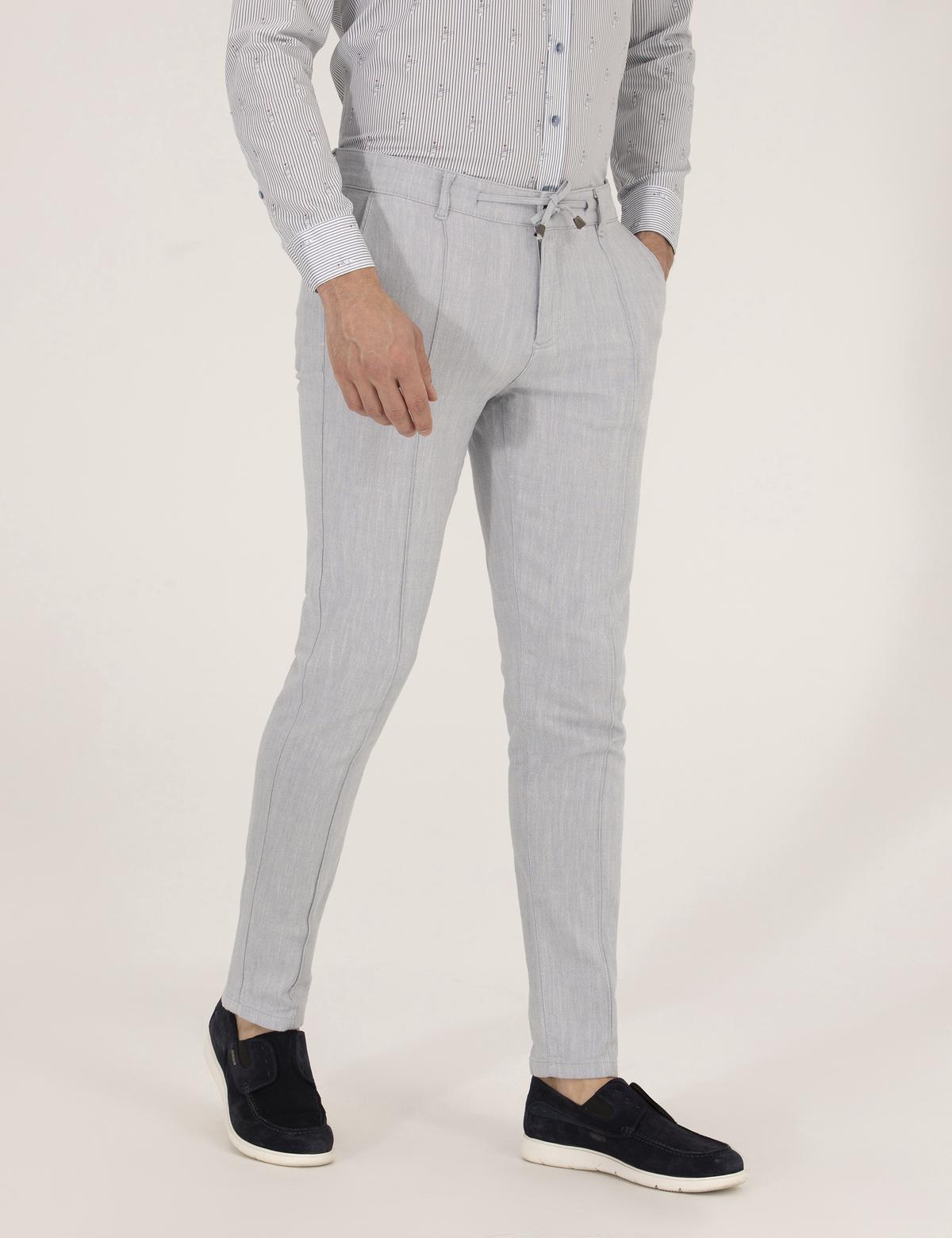 Açık Mavi Slim Fit Belden Bağlamalı Chino Pantolon - 50271280131