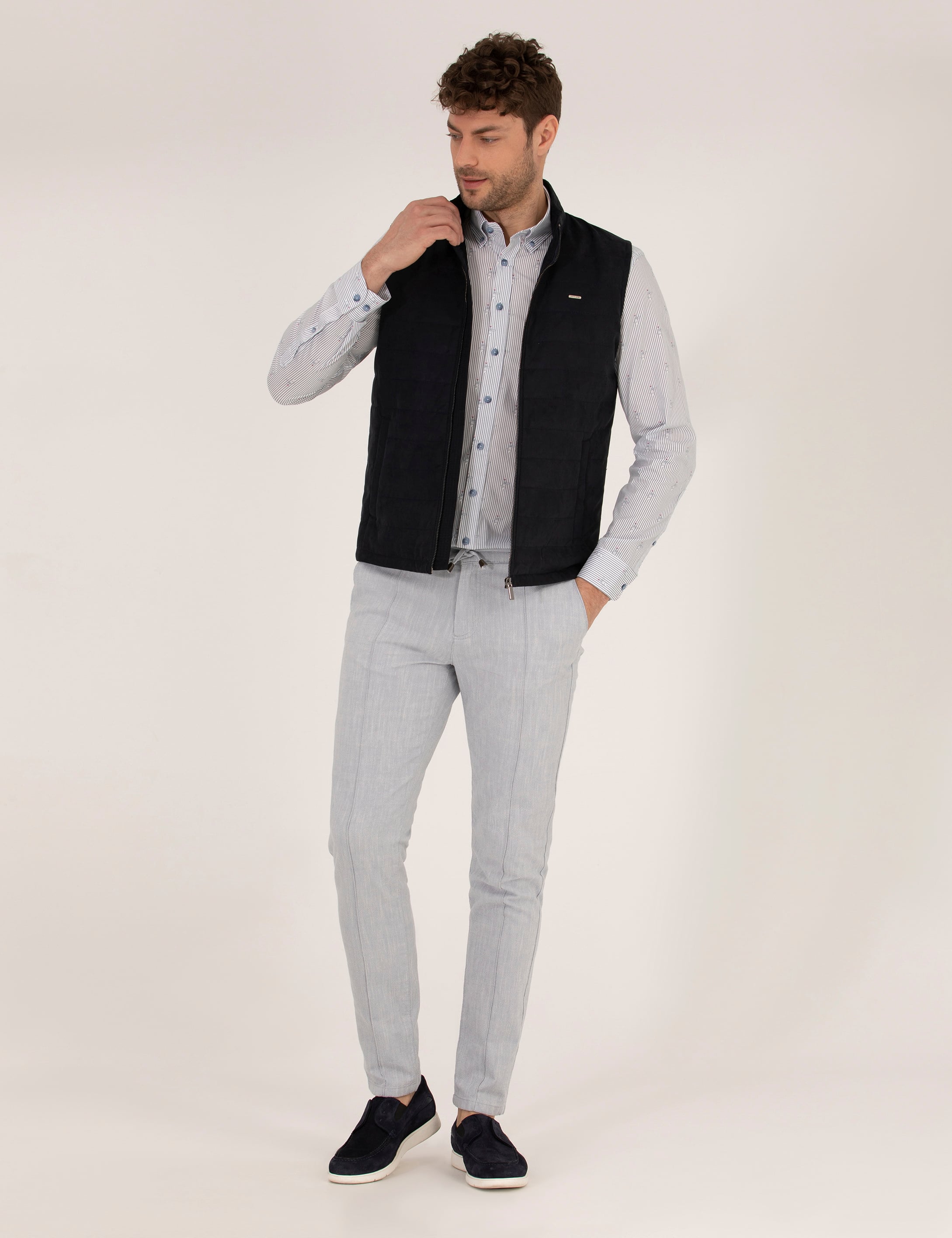 Açık Mavi Slim Fit Belden Bağlamalı Chino Pantolon