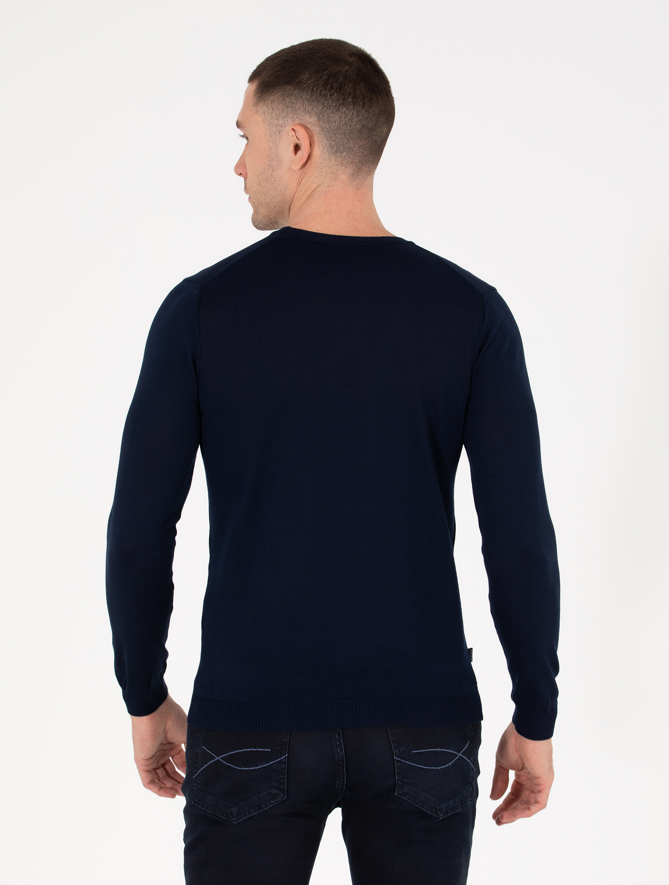 Pierre Cardin Lacivert Slim Fit Bisiklet Yaka Yün Karışımlı Basic Triko Kazak görsel 5