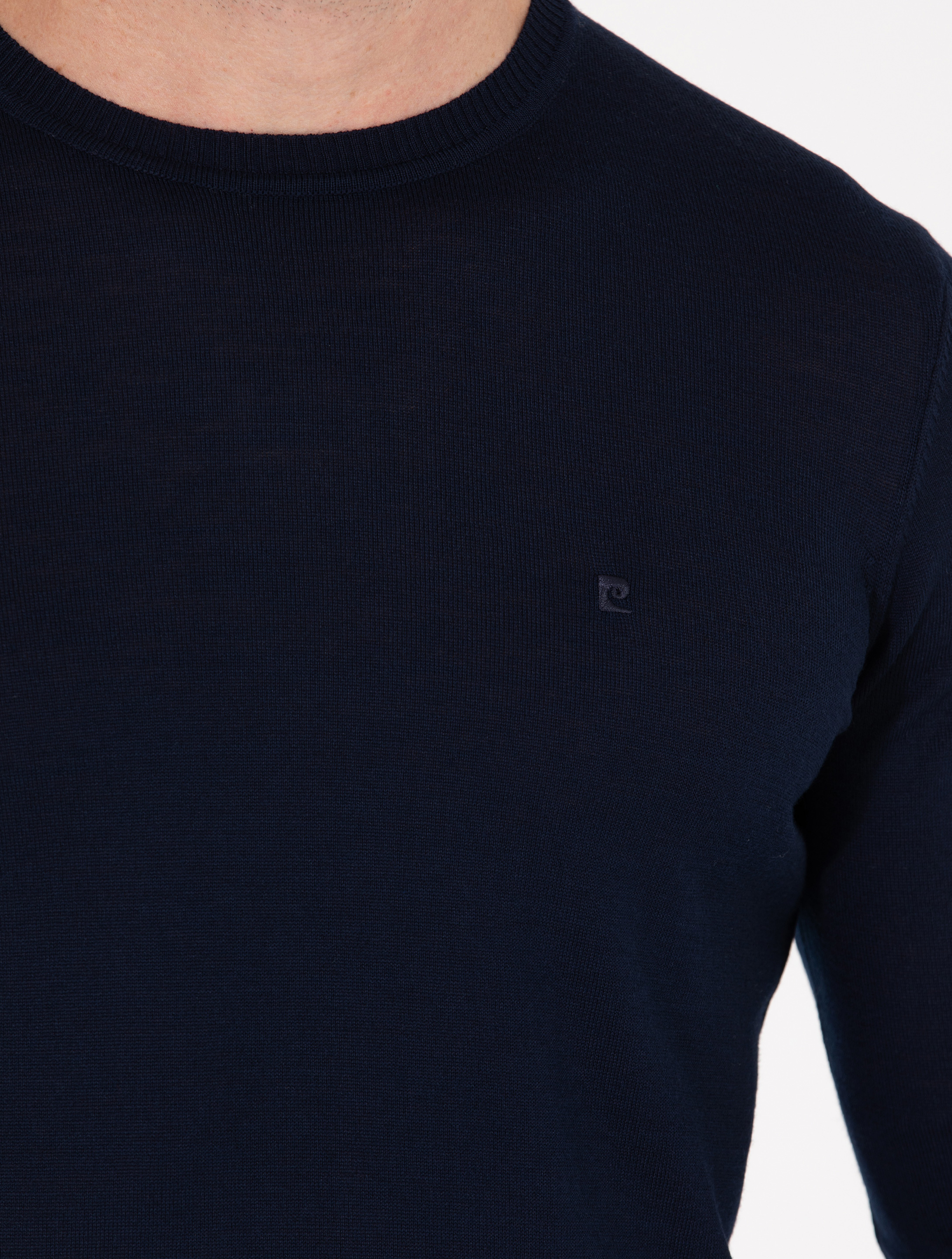 Lacivert Slim Fit Bisiklet Yaka Yün Karışımlı Basic Triko Kazak