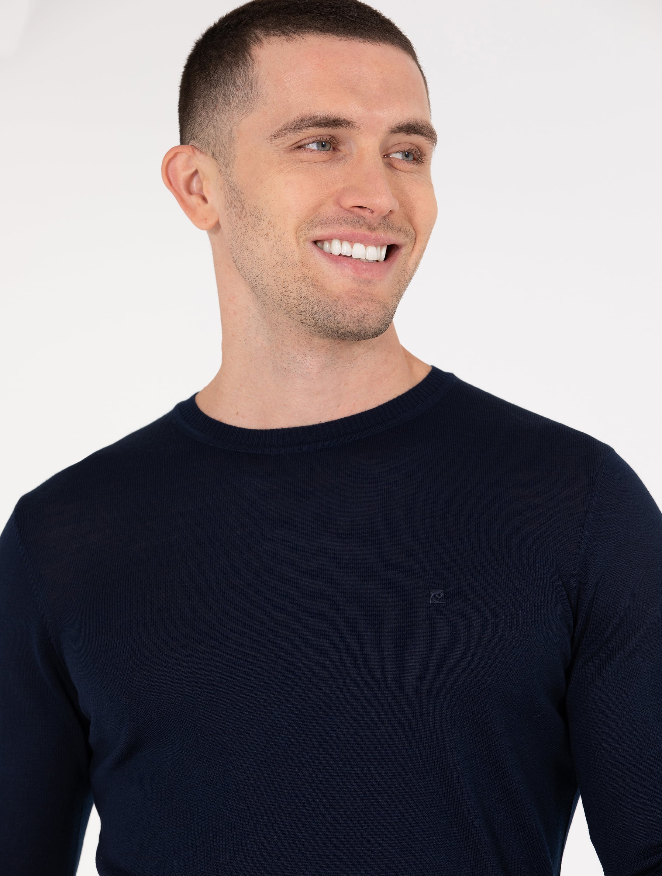 Lacivert Slim Fit Bisiklet Yaka Yün Karışımlı Basic Triko Kazak
