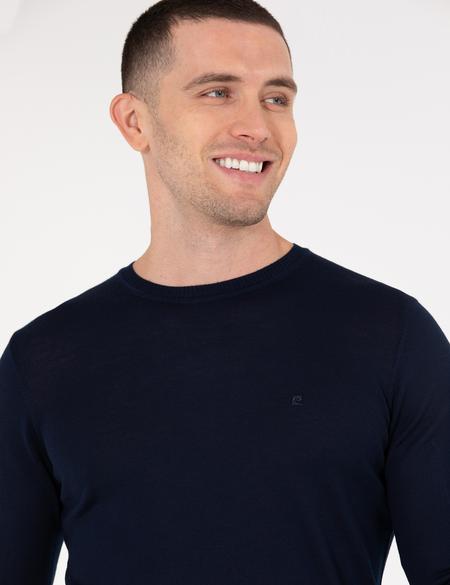 Lacivert Slim Fit Bisiklet Yaka Yün Karışımlı Basic Triko Kazak - 50257301021