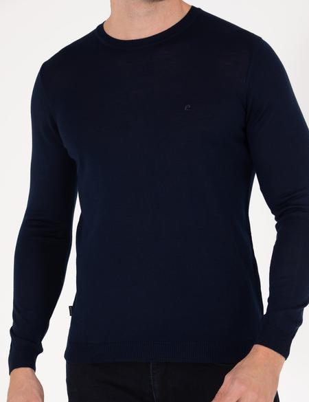 Lacivert Slim Fit Bisiklet Yaka Yün Karışımlı Basic Triko Kazak - 50257301021