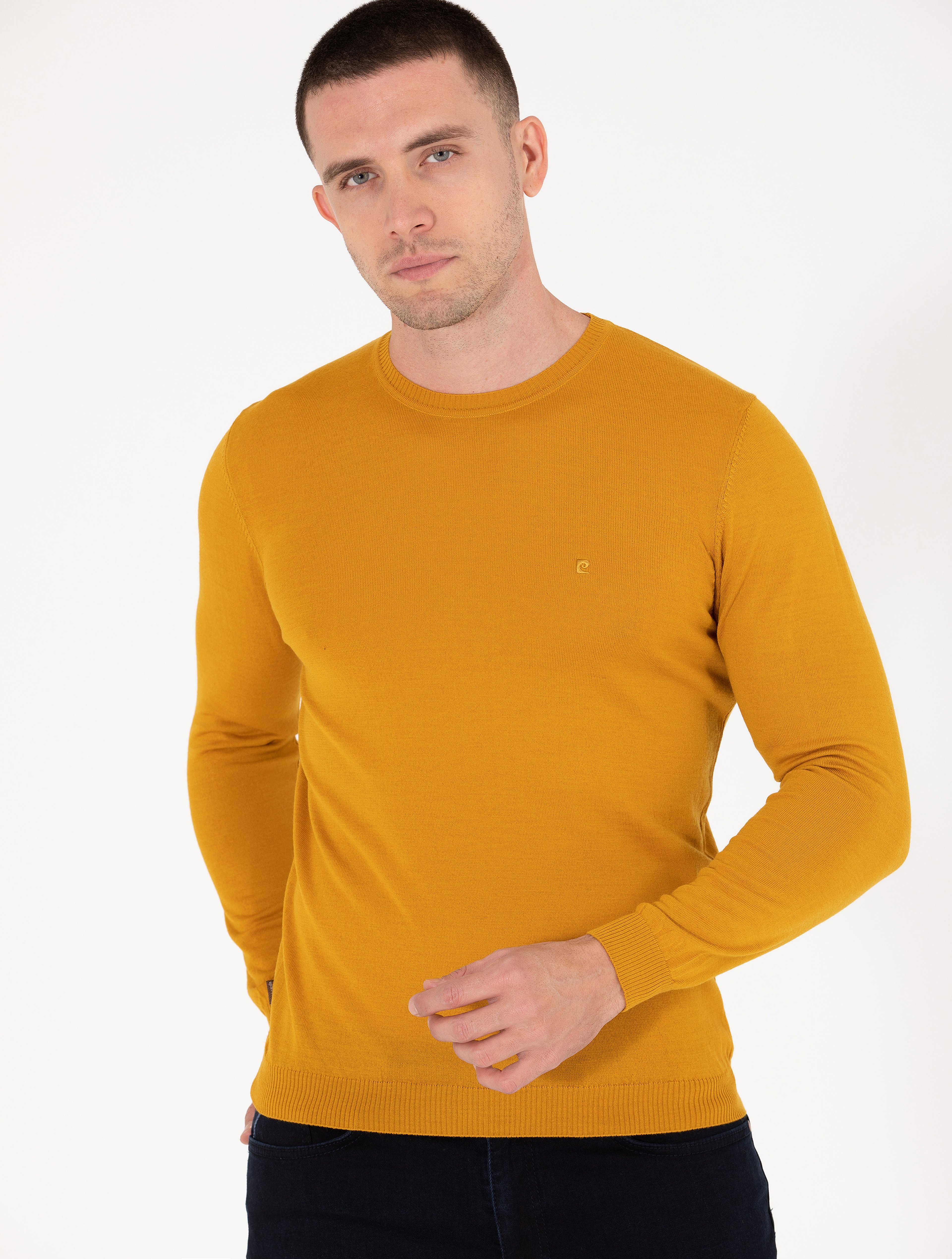Safran Slim Fit Bisiklet Yaka Yün Karışımlı Basic Triko Kazak - Image 2