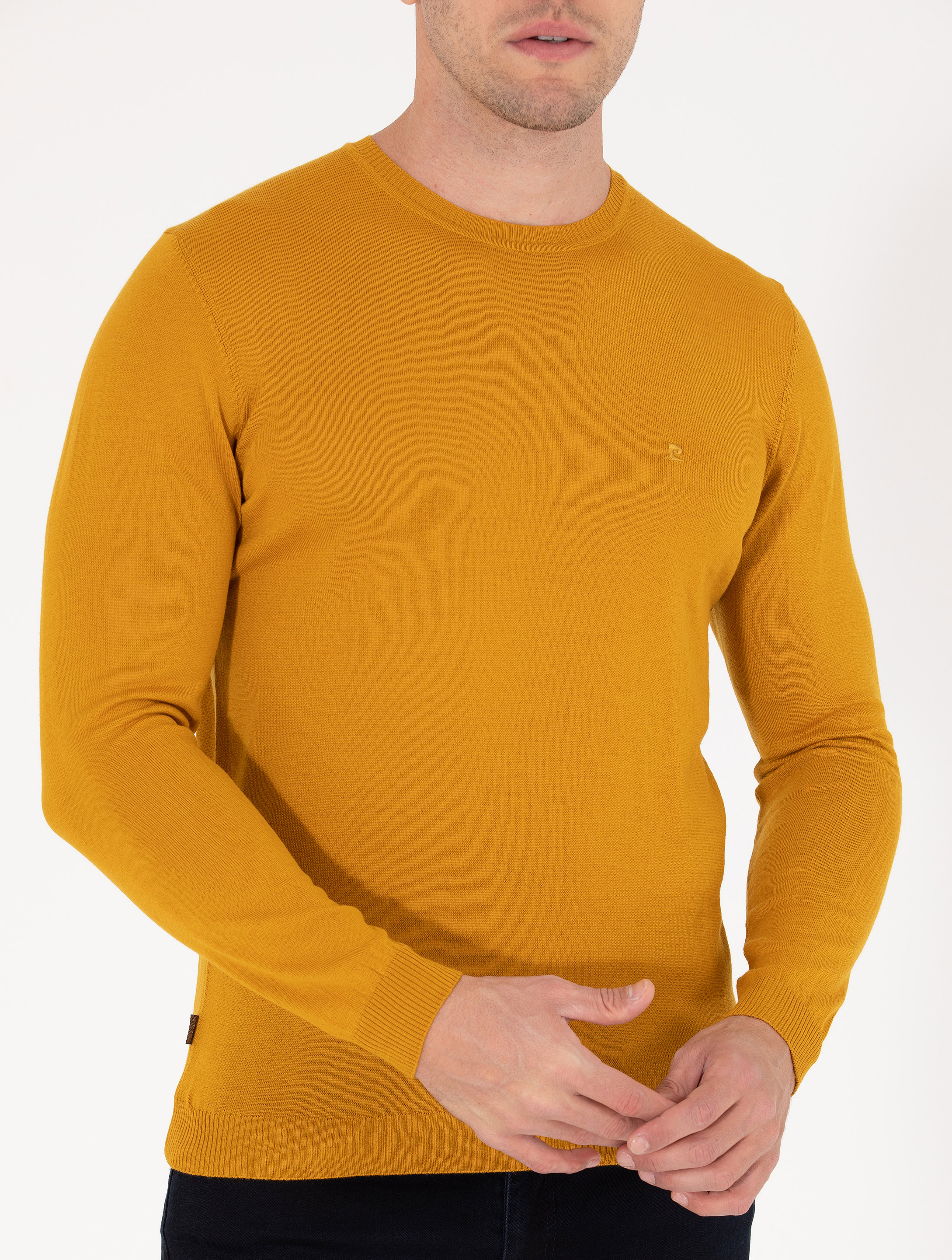 Safran Slim Fit Bisiklet Yaka Yün Karışımlı Basic Triko Kazak