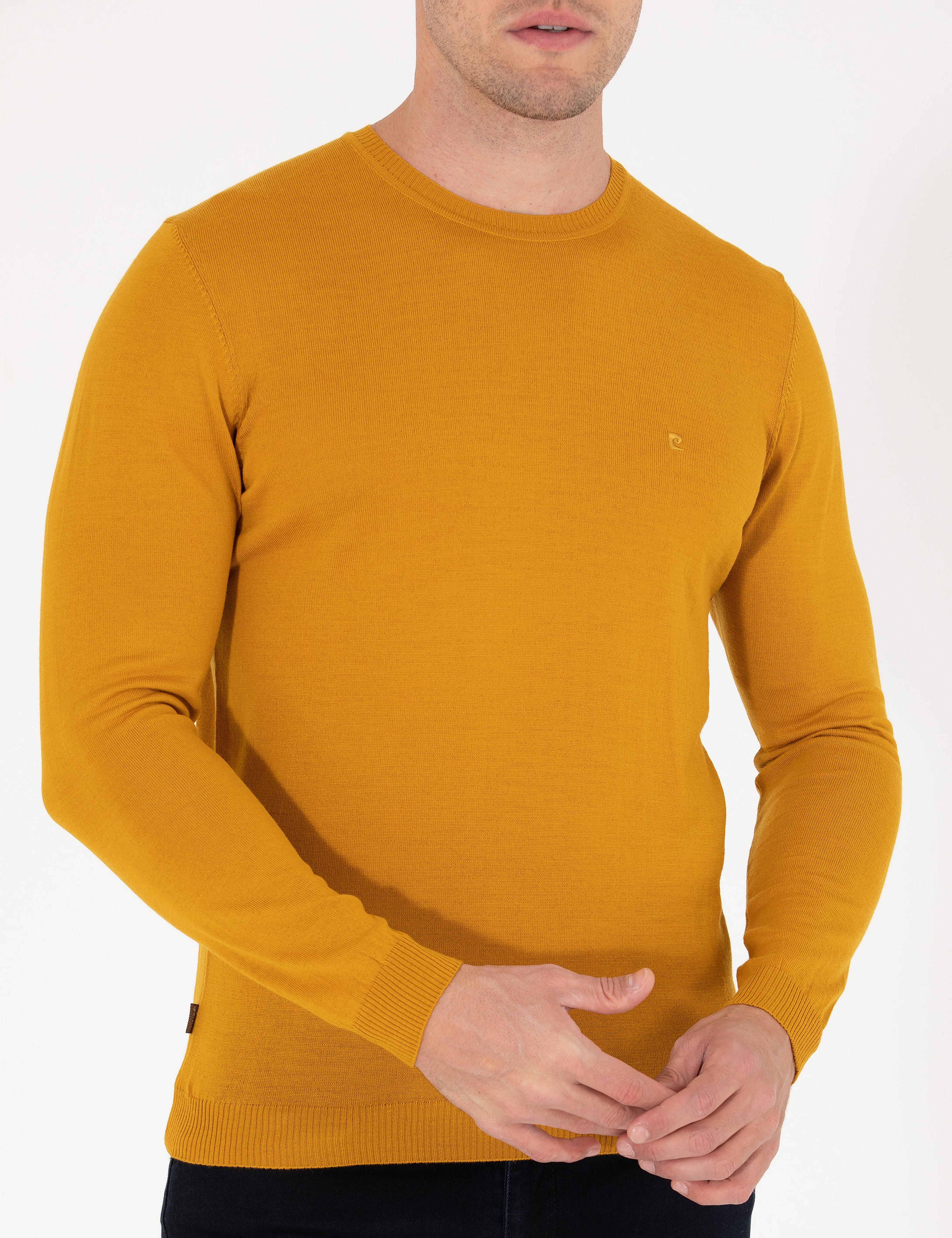 Safran Slim Fit Bisiklet Yaka Yün Karışımlı Basic Triko Kazak