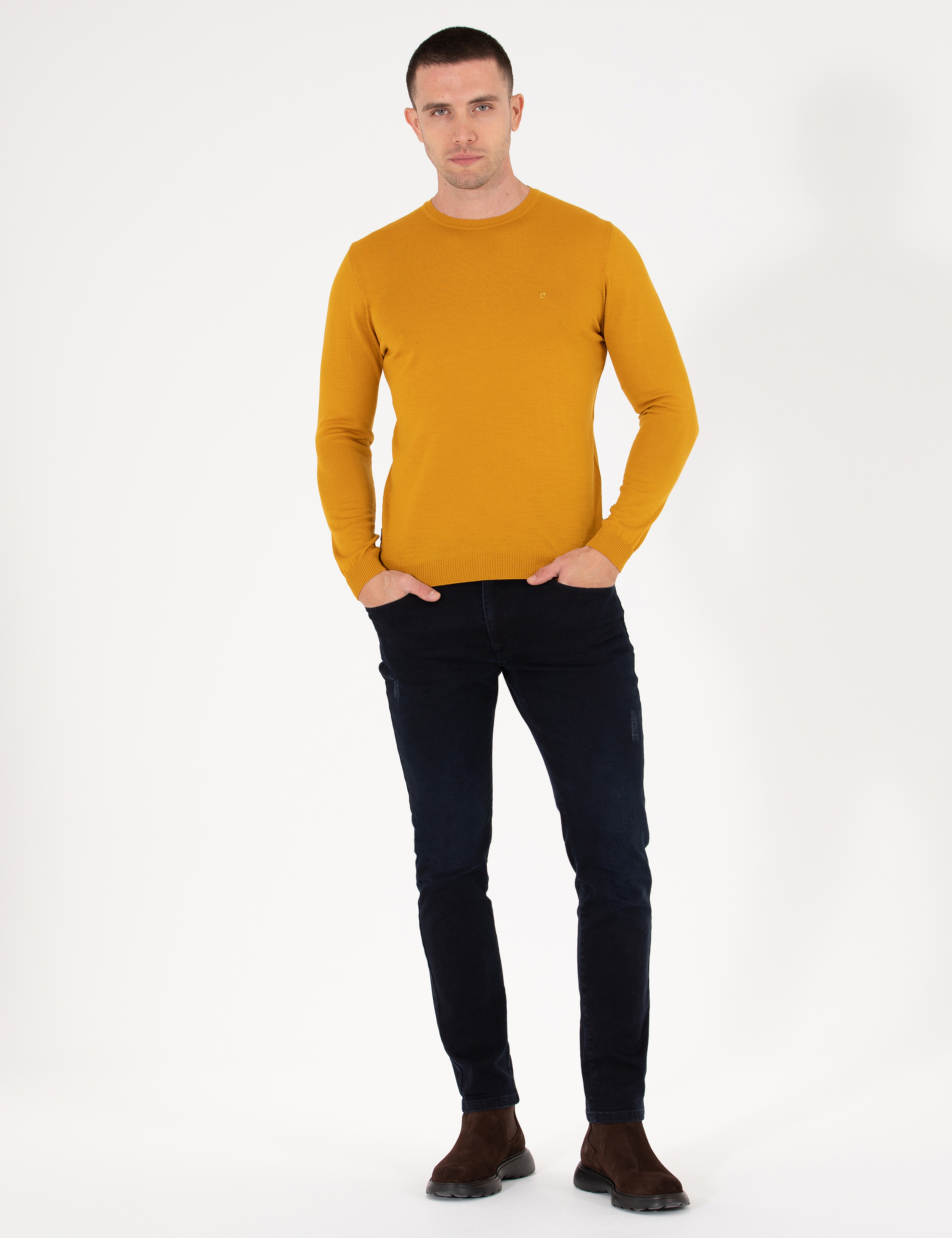 Safran Slim Fit Bisiklet Yaka Yün Karışımlı Basic Triko Kazak