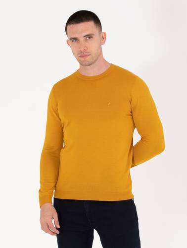 Safran Slim Fit Bisiklet Yaka Yün Karışımlı Basic Triko Kazak