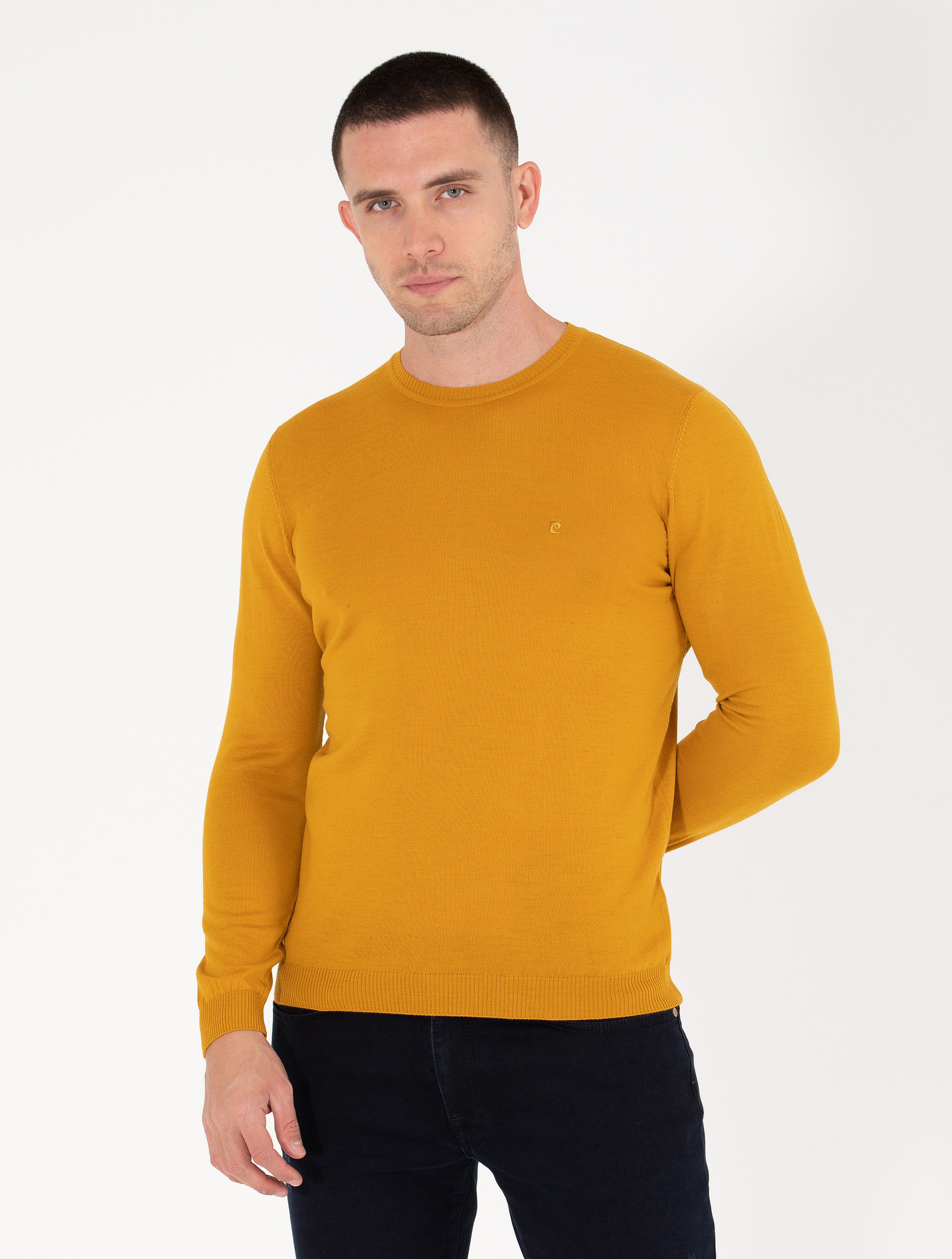 Safran Slim Fit Bisiklet Yaka Yün Karışımlı Basic Triko Kazak - Image 1
