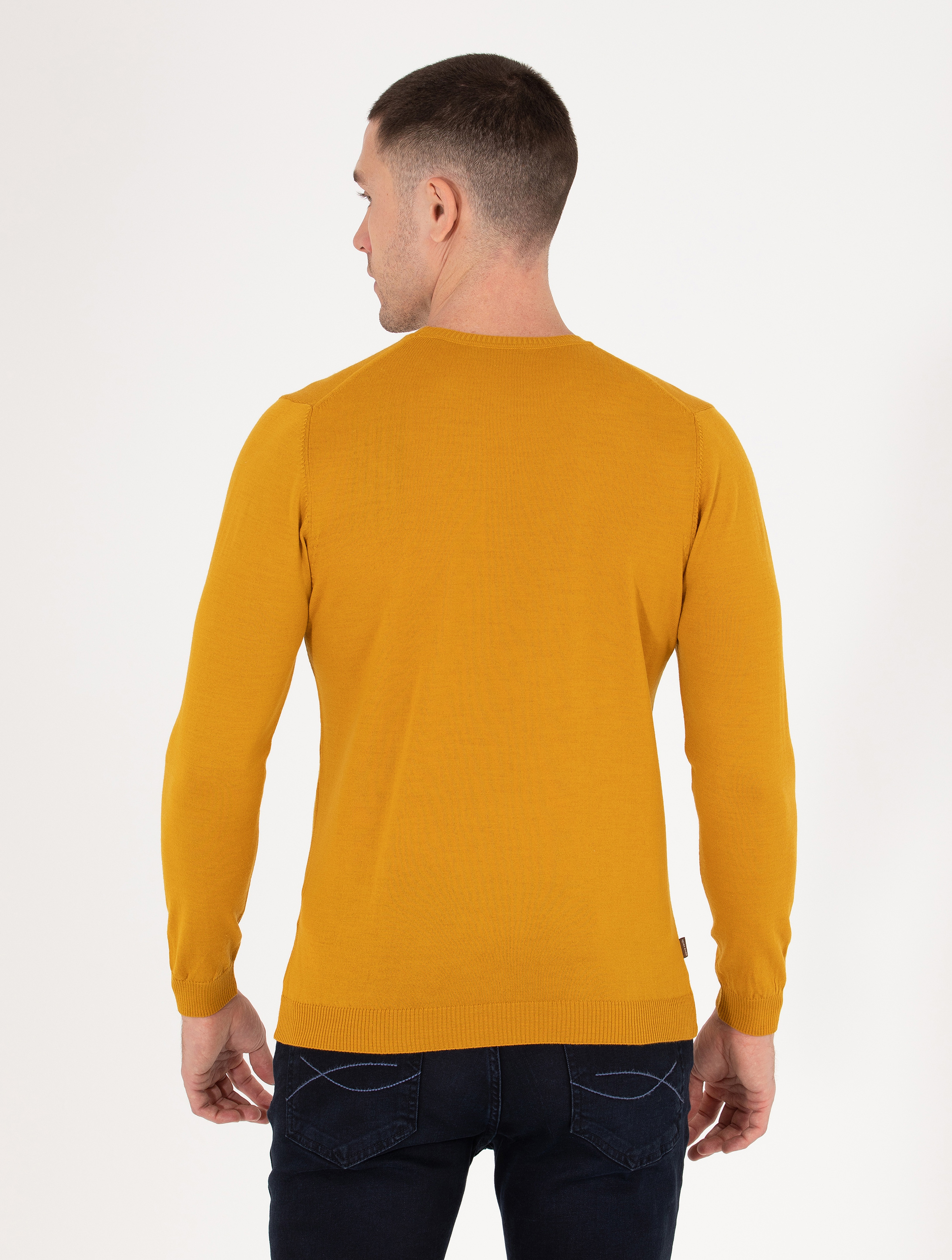 Safran Slim Fit Bisiklet Yaka Yün Karışımlı Basic Triko Kazak - Image 5