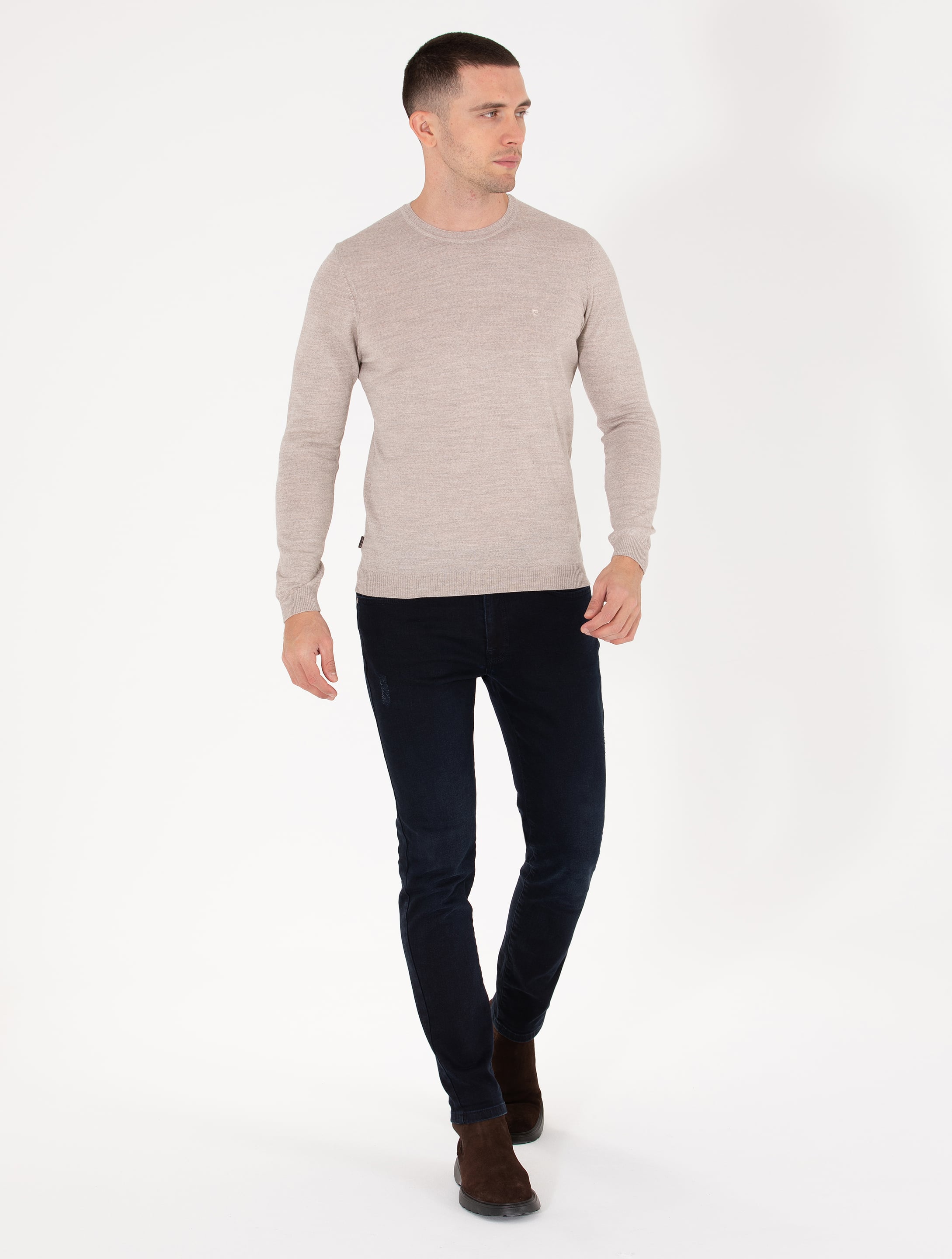 Taş Slim Fit Bisiklet Yaka Yün Karışımlı Basic Triko Kazak