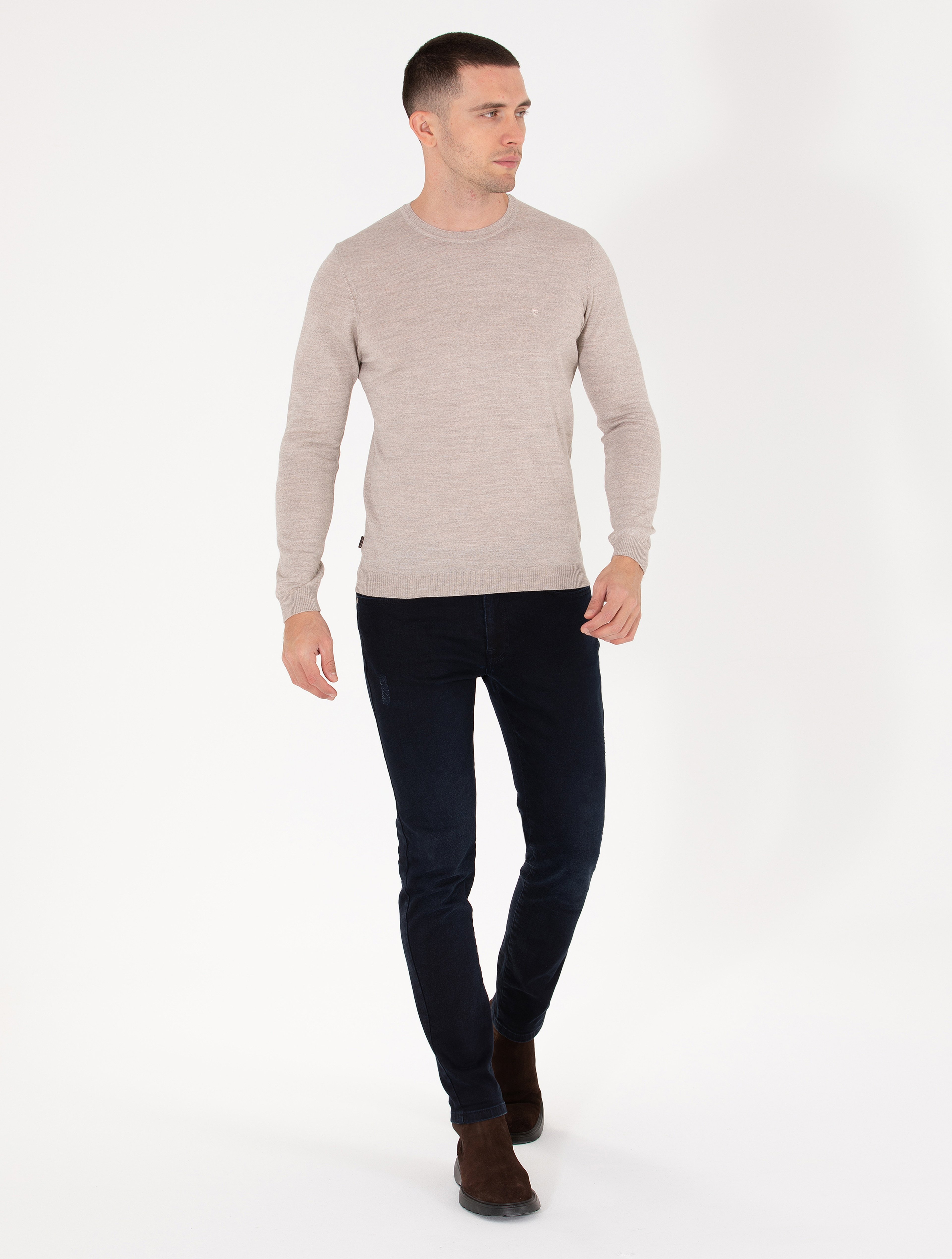Taş Slim Fit Bisiklet Yaka Yün Karışımlı Basic Triko Kazak - Image 4