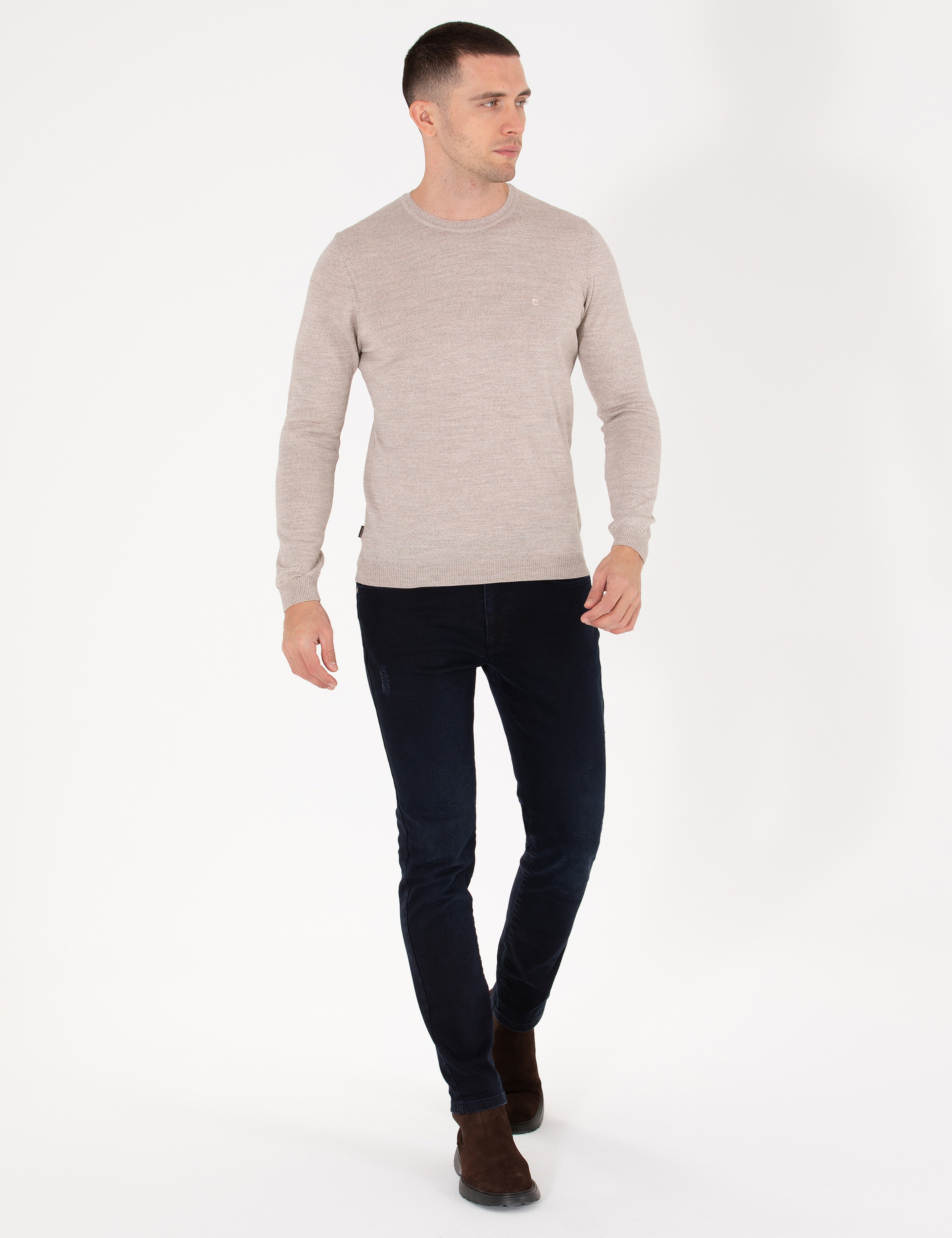 Taş Slim Fit Bisiklet Yaka Yün Karışımlı Basic Triko Kazak